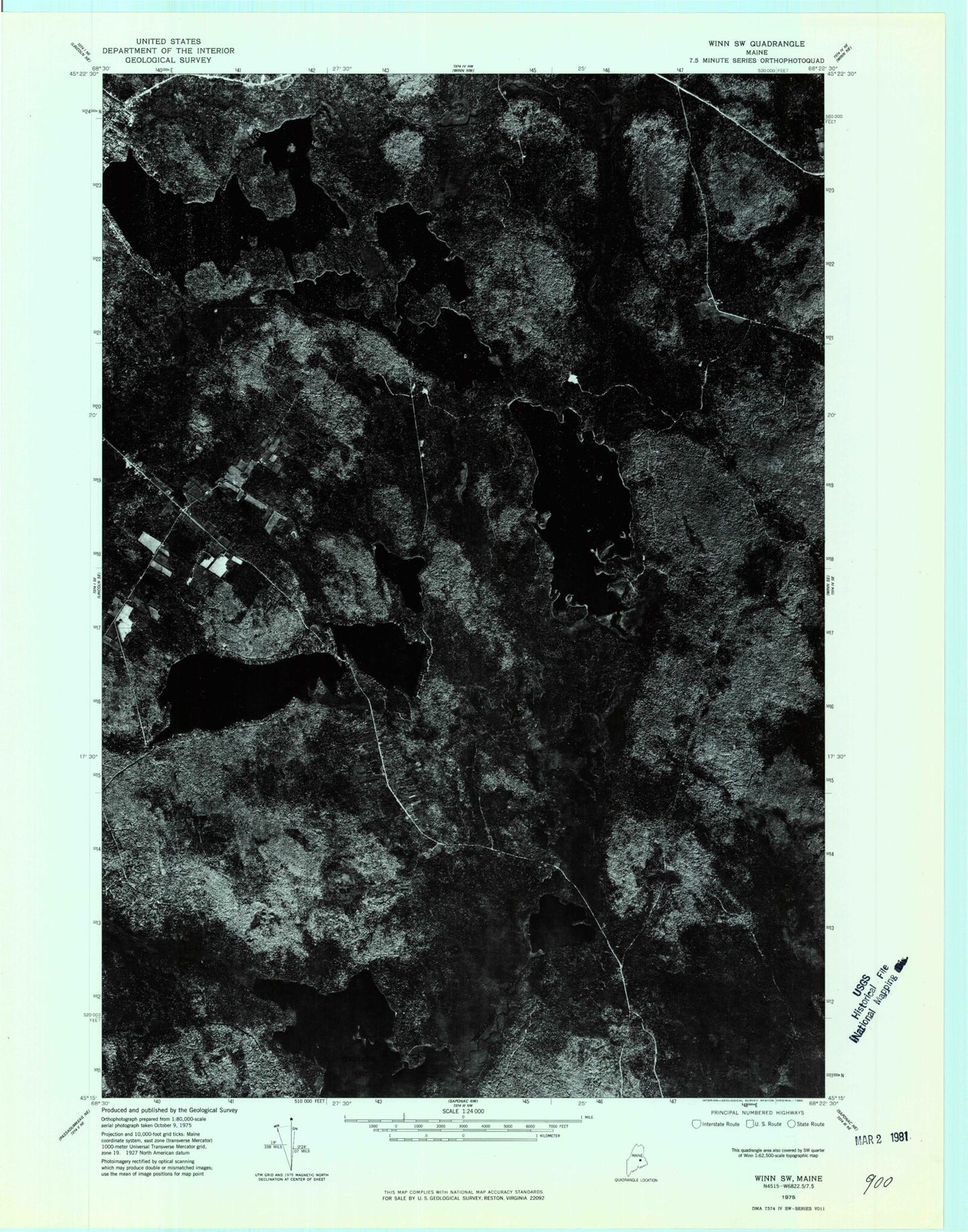 Classic USGS Lincoln East Maine 7.5'x7.5' Topo Map Image