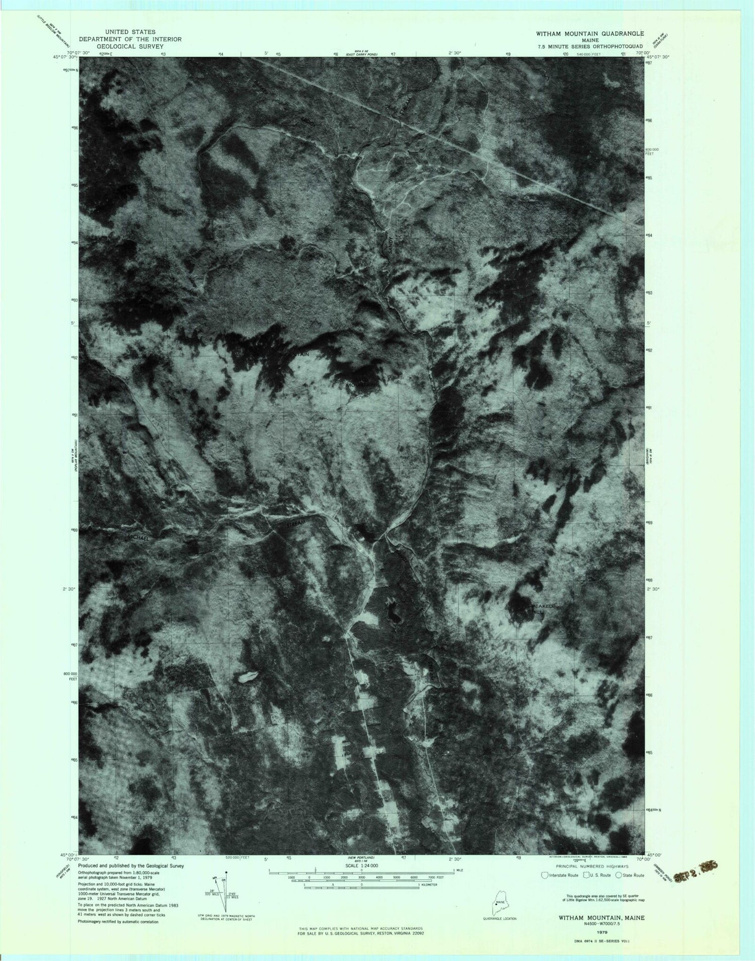 Classic USGS Witham Mountain Maine 7.5'x7.5' Topo Map Image