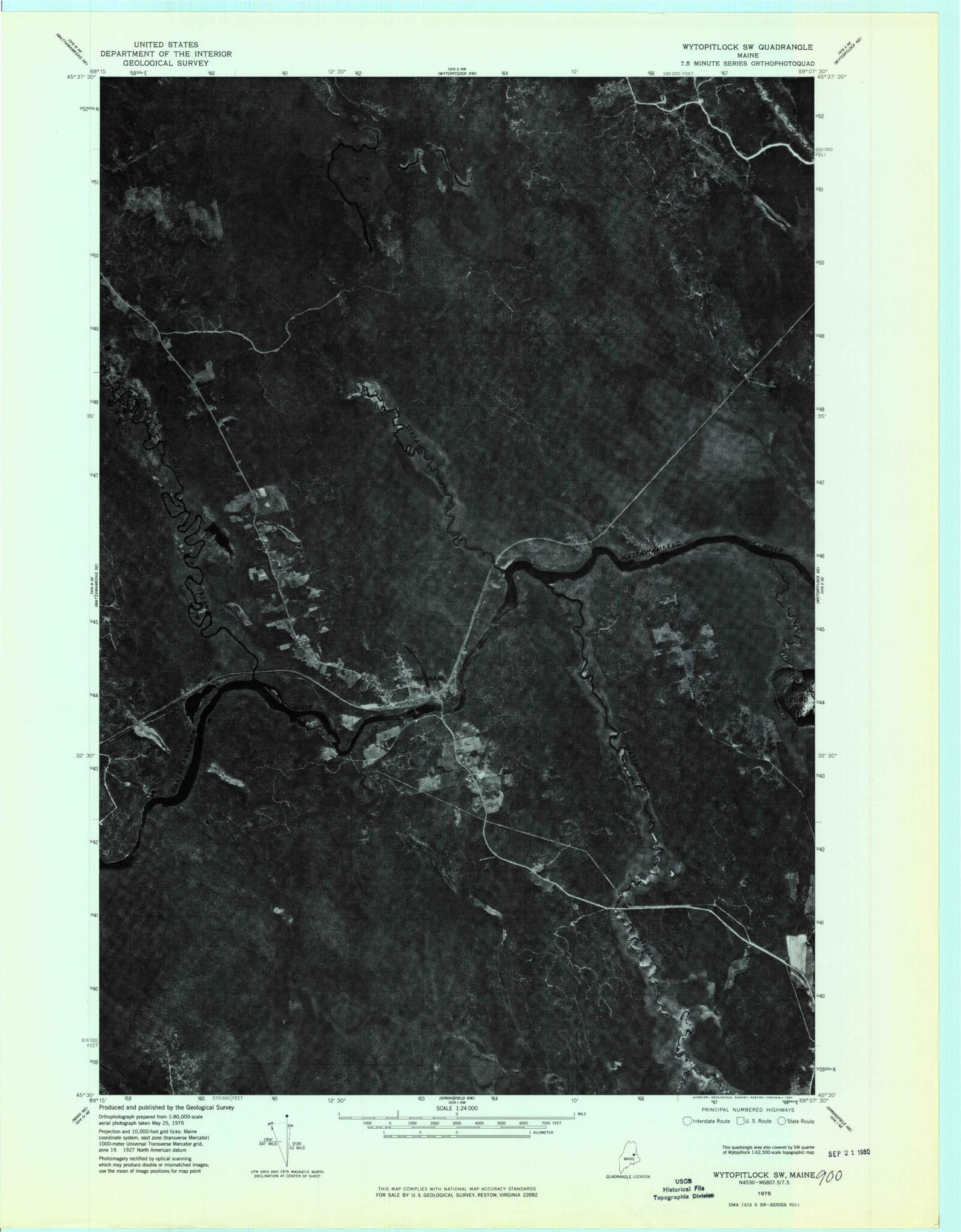 Classic USGS Kingman Maine 7.5'x7.5' Topo Map Image