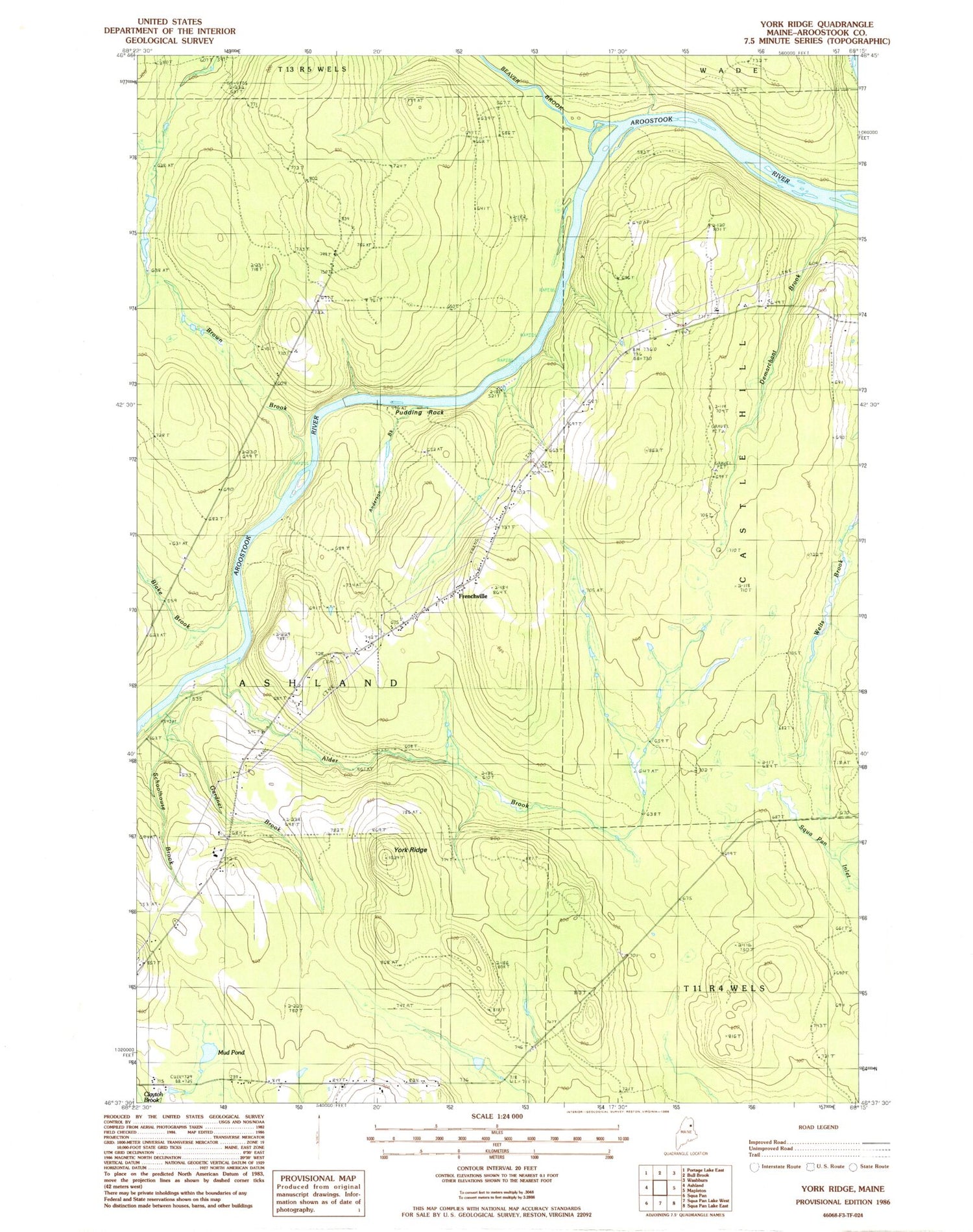 Classic USGS York Ridge Maine 7.5'x7.5' Topo Map Image