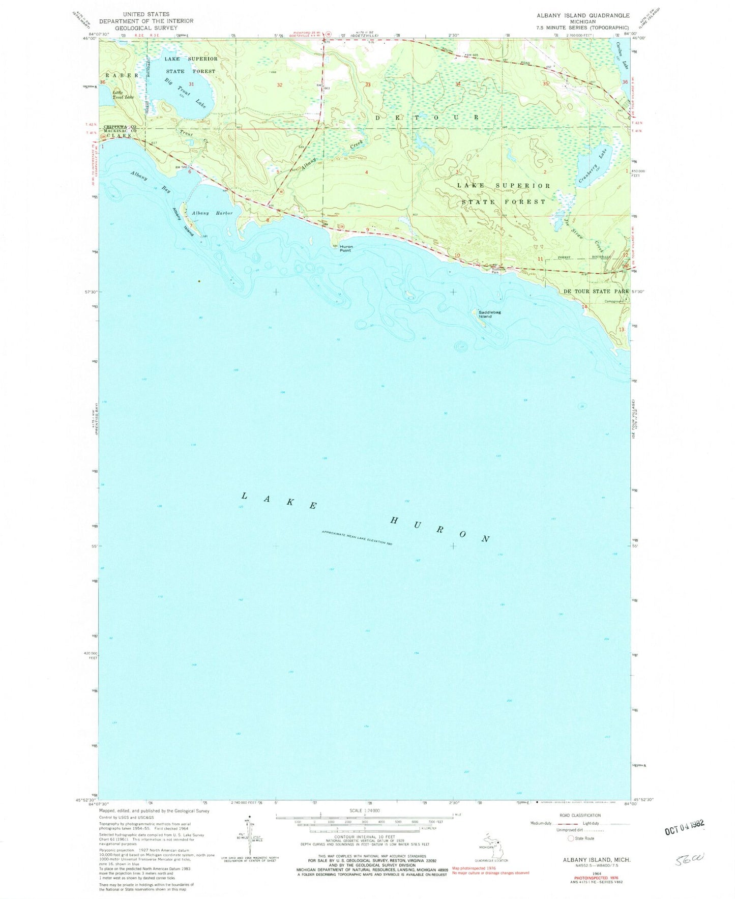 Classic USGS Albany Island Michigan 7.5'x7.5' Topo Map Image
