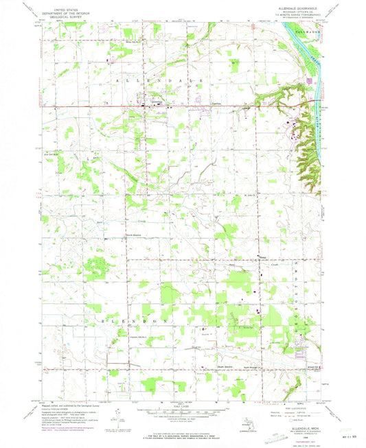 Classic USGS Allendale Michigan 7.5'x7.5' Topo Map Image