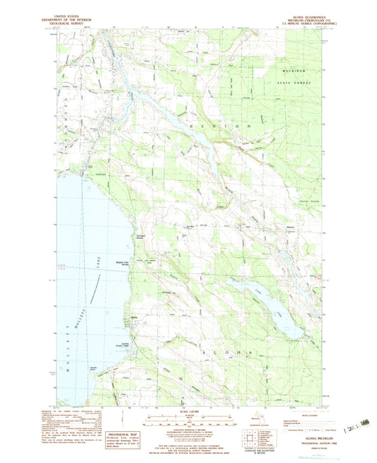 Classic USGS Aloha Michigan 7.5'x7.5' Topo Map Image