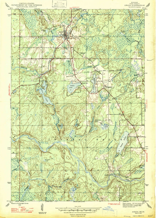 Classic USGS Amasa Michigan 7.5'x7.5' Topo Map Image