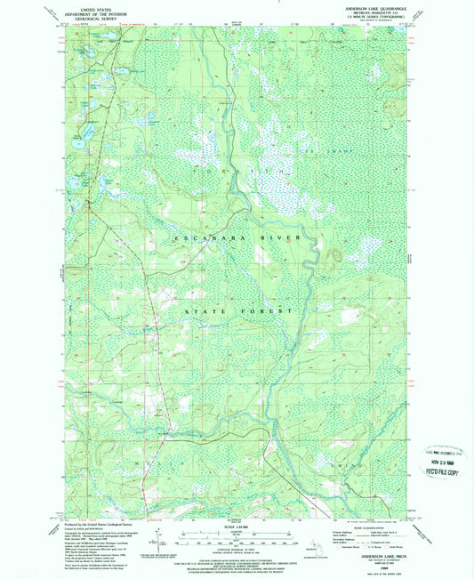 Classic USGS Anderson Lake Michigan 7.5'x7.5' Topo Map Image