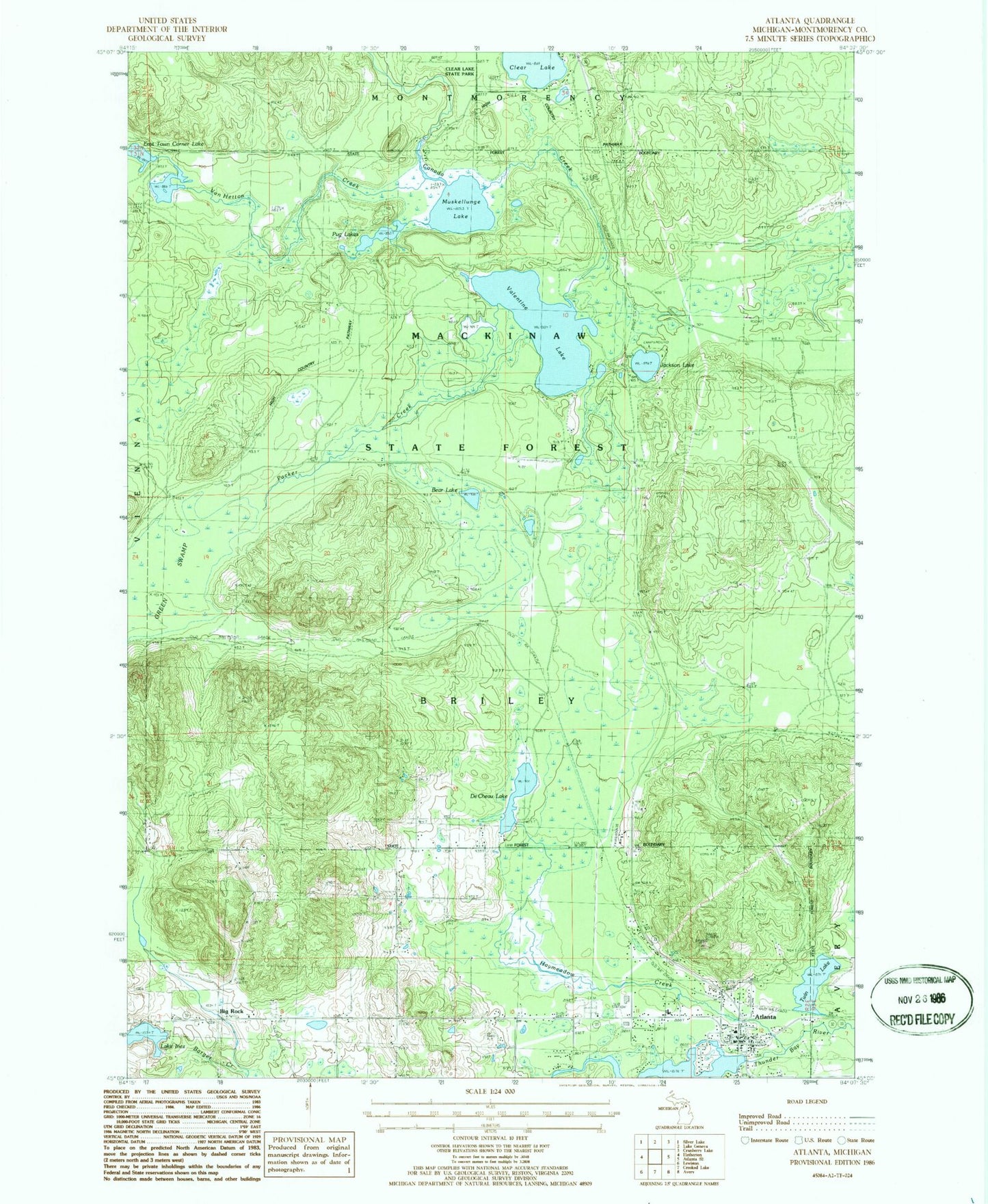 Classic USGS Atlanta Michigan 7.5'x7.5' Topo Map Image