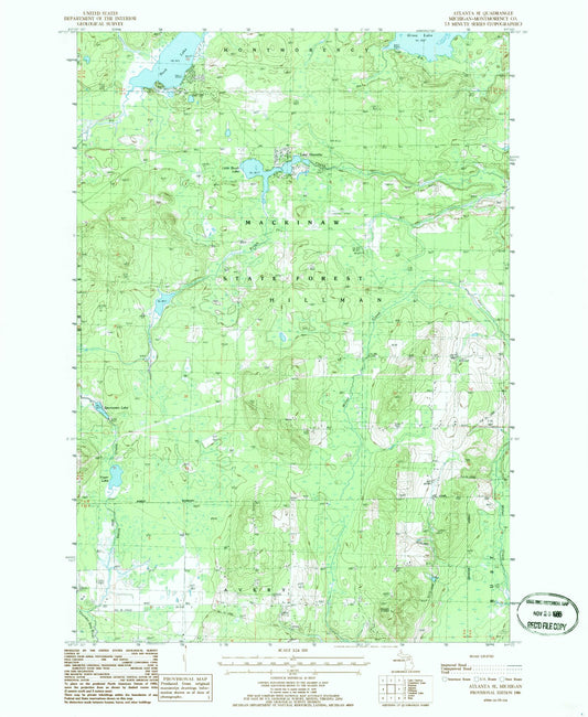 Classic USGS Atlanta SE Michigan 7.5'x7.5' Topo Map Image