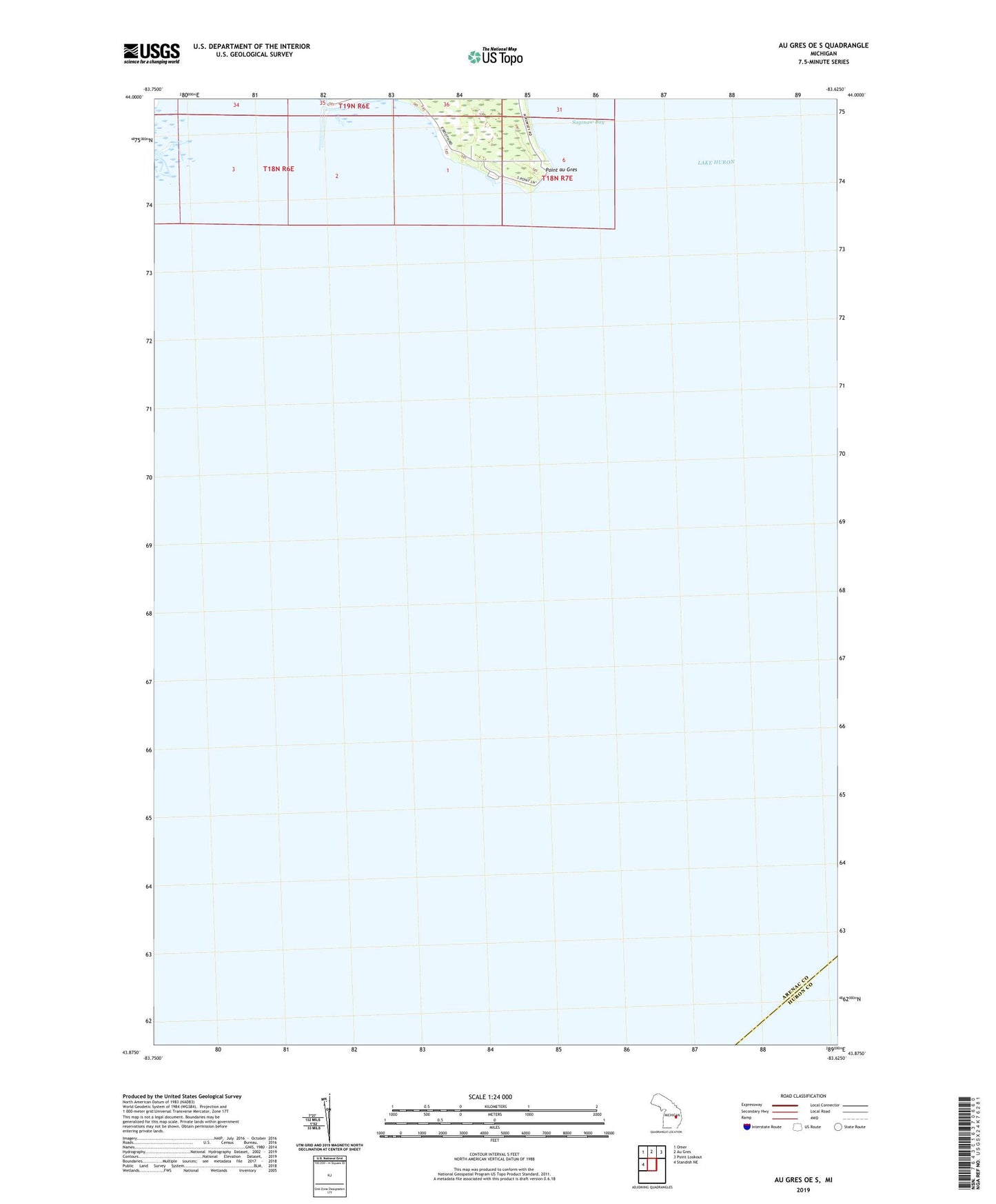 Au Gres OE S Michigan US Topo Map Image