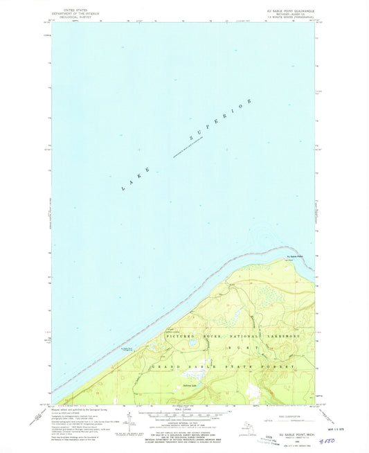 Classic USGS Au Sable Point Michigan 7.5'x7.5' Topo Map Image