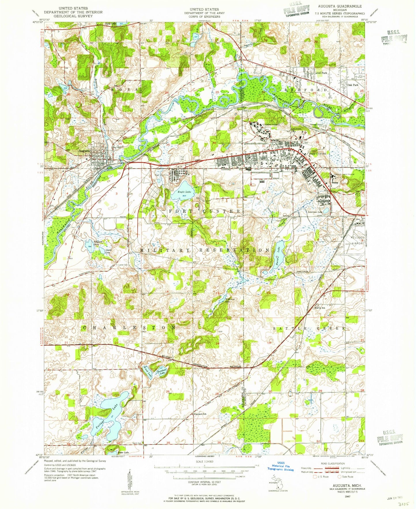 Classic USGS Augusta Michigan 7.5'x7.5' Topo Map Image
