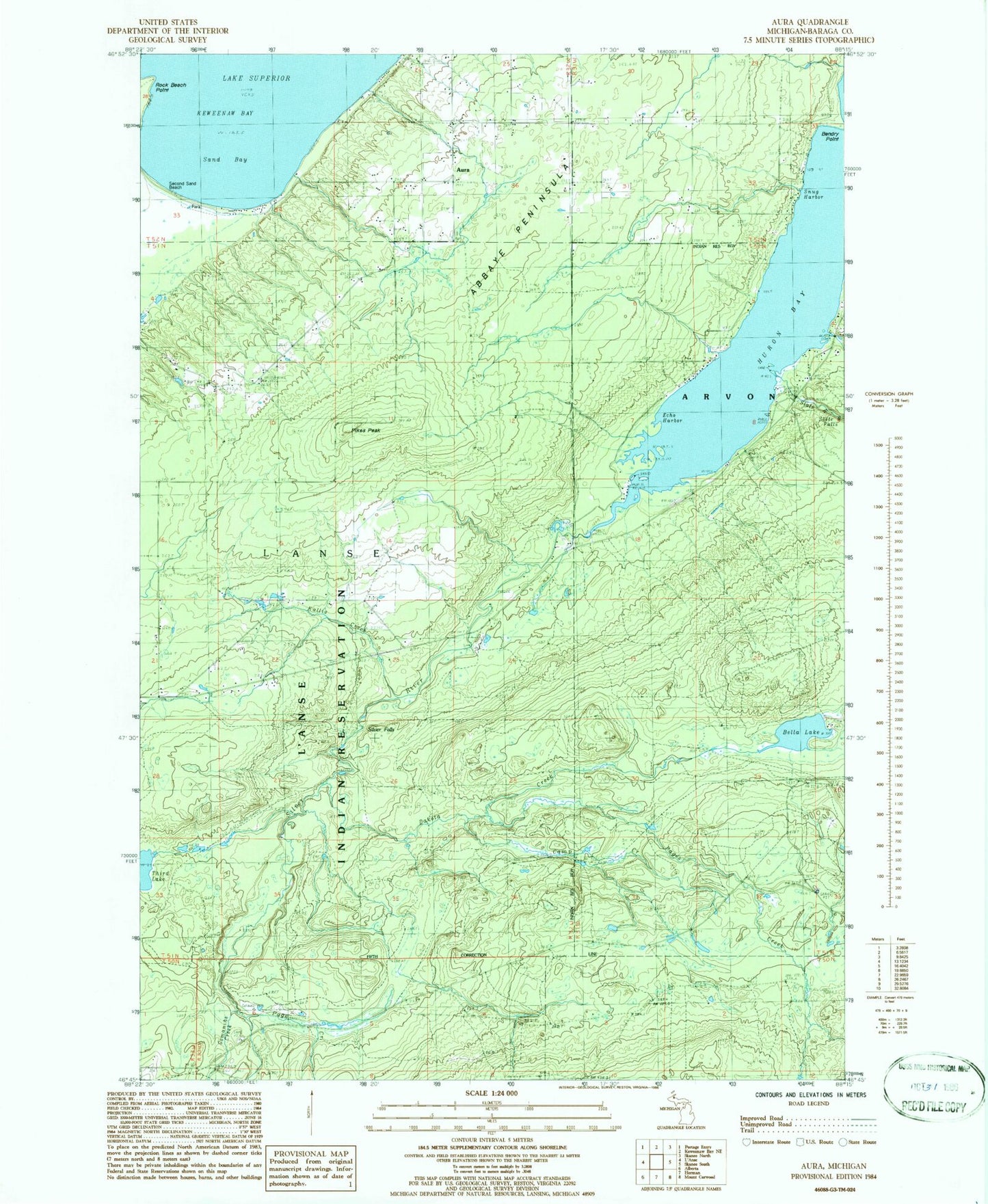 Classic USGS Aura Michigan 7.5'x7.5' Topo Map Image