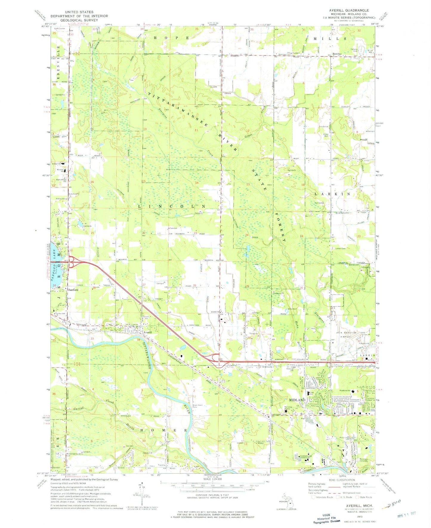 Classic USGS Averill Michigan 7.5'x7.5' Topo Map Image