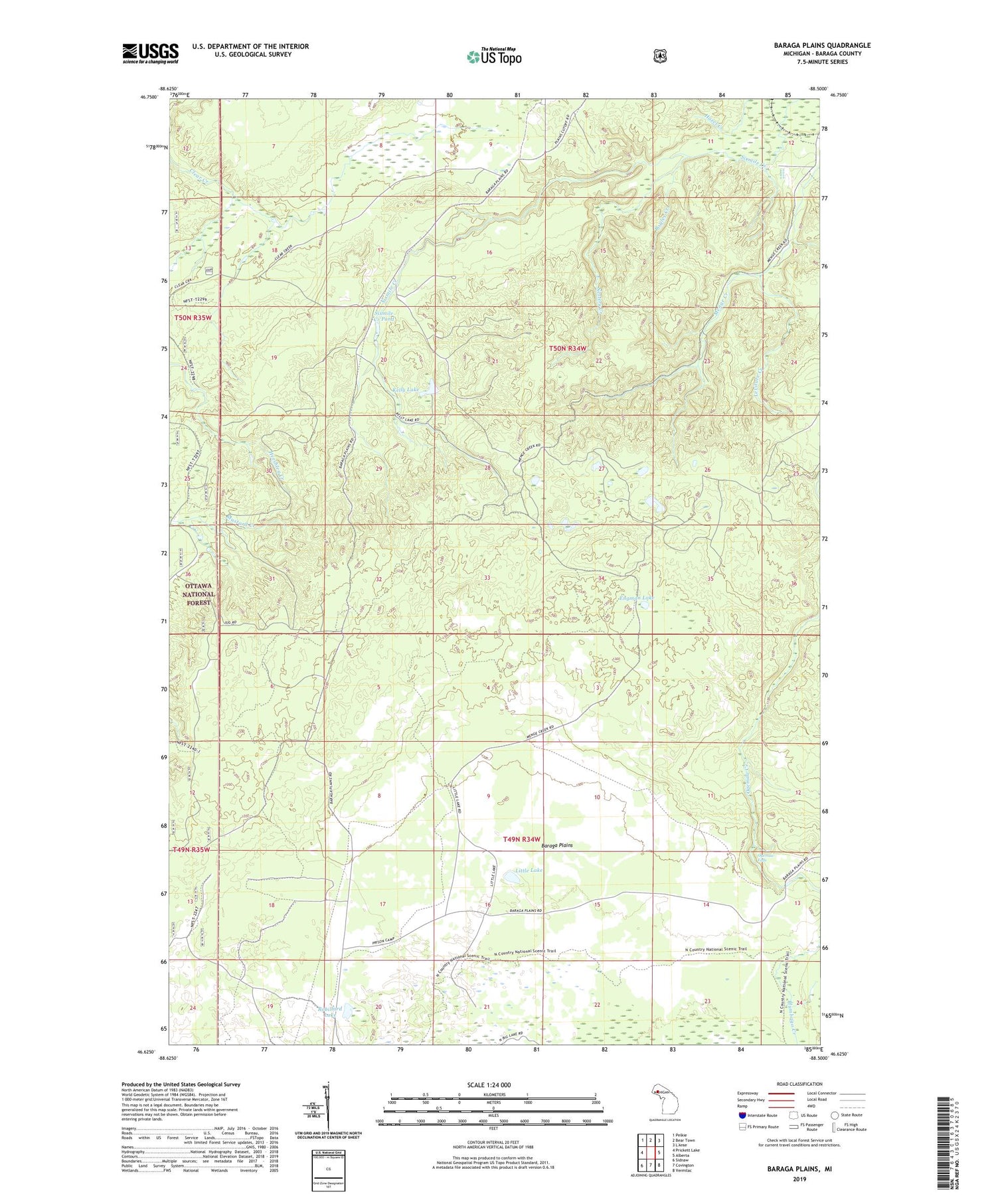 Baraga Plains Michigan US Topo Map Image
