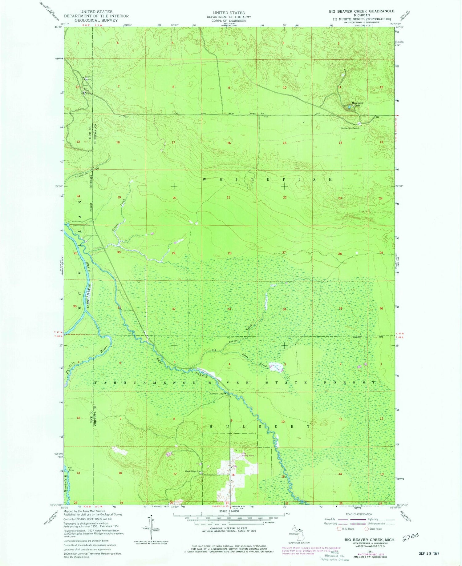 Classic USGS Big Beaver Creek Michigan 7.5'x7.5' Topo Map Image