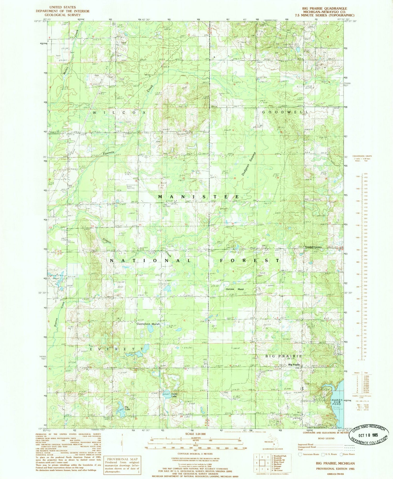 Classic USGS Big Prairie Michigan 7.5'x7.5' Topo Map Image