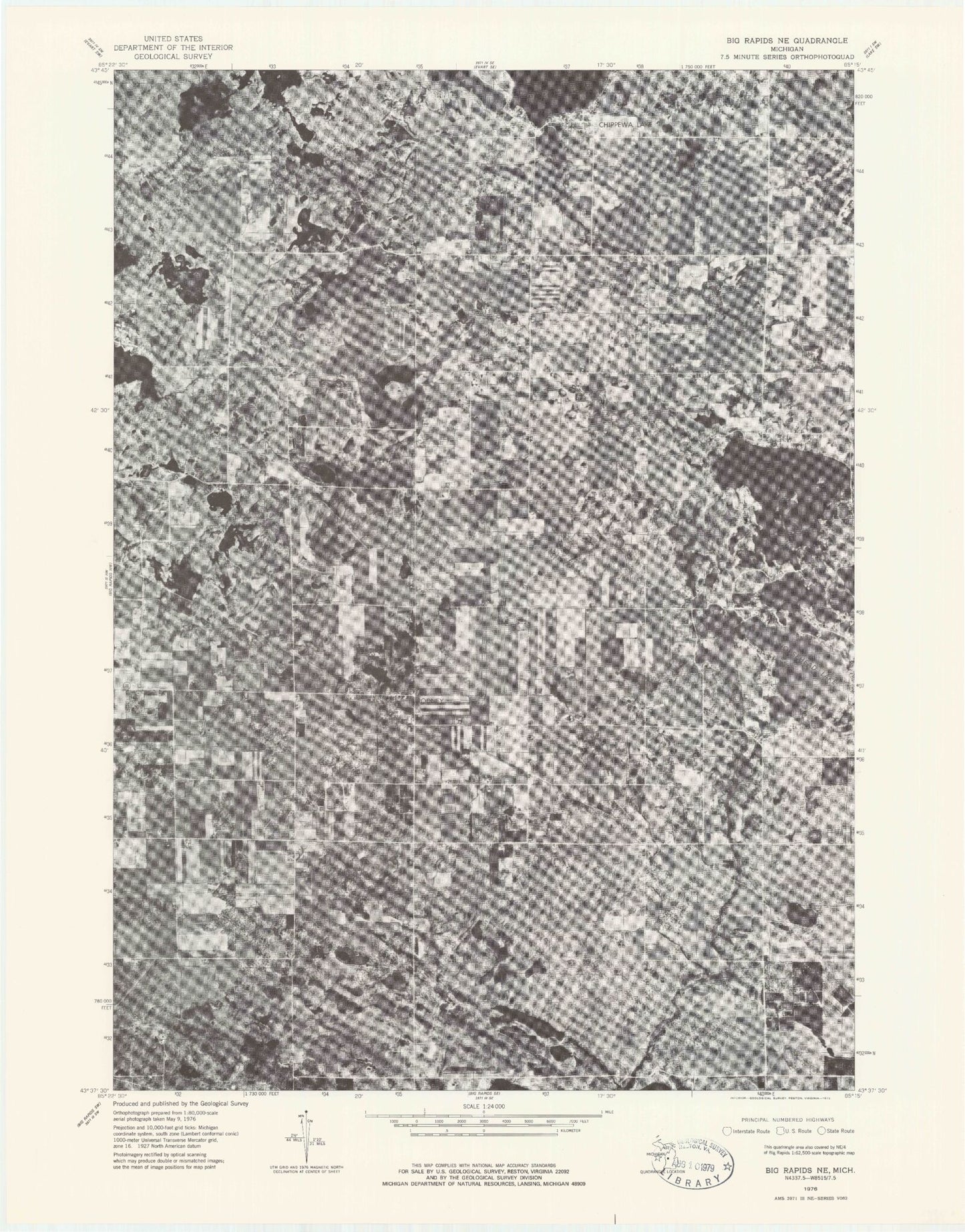 Classic USGS Chippewa Lake South Michigan 7.5'x7.5' Topo Map Image