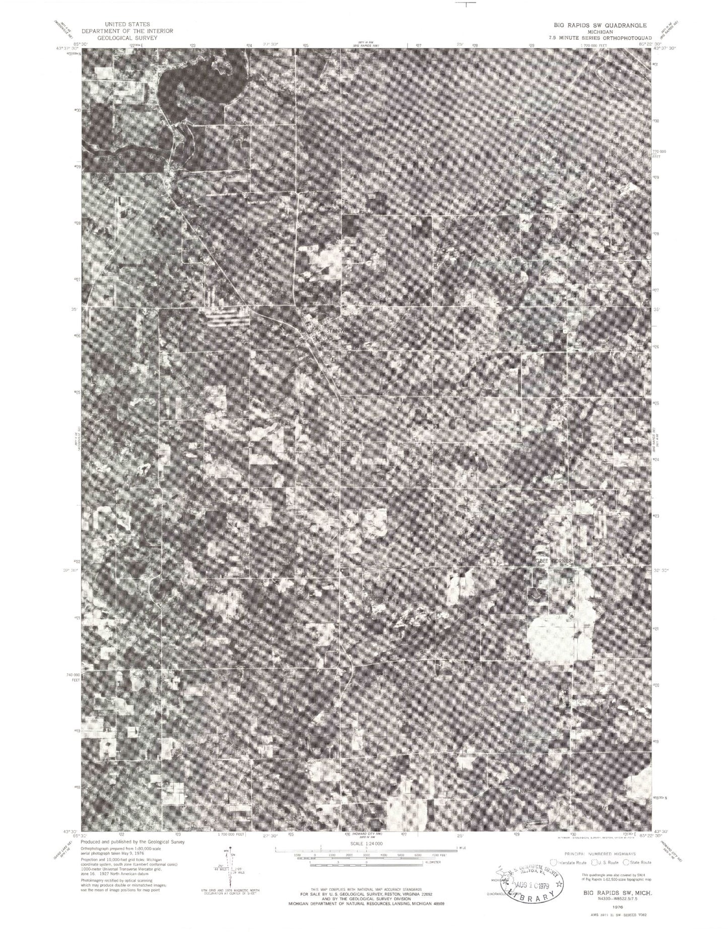 Classic USGS Stanwood Michigan 7.5'x7.5' Topo Map Image