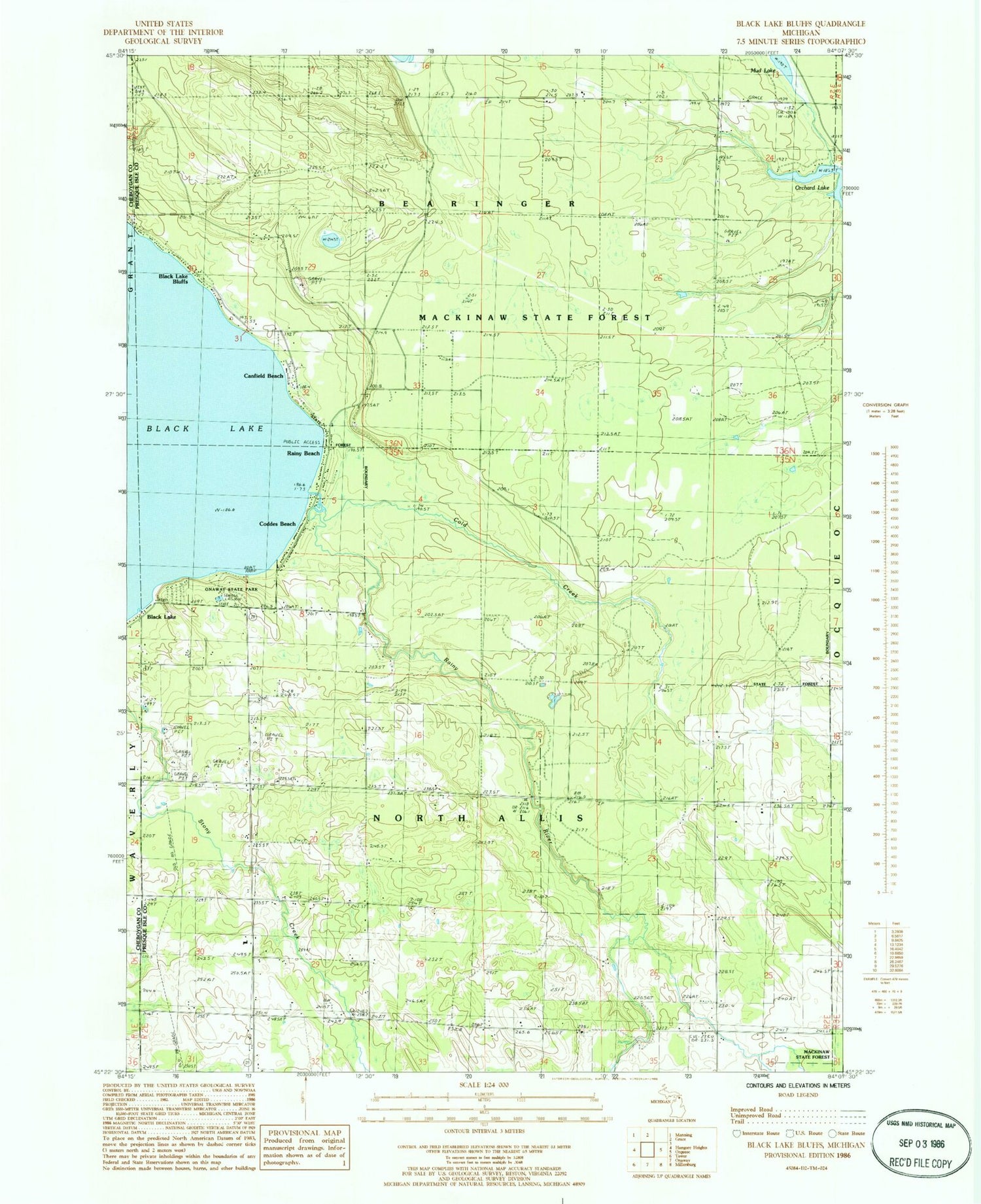 Classic USGS Black Lake Bluffs Michigan 7.5'x7.5' Topo Map Image