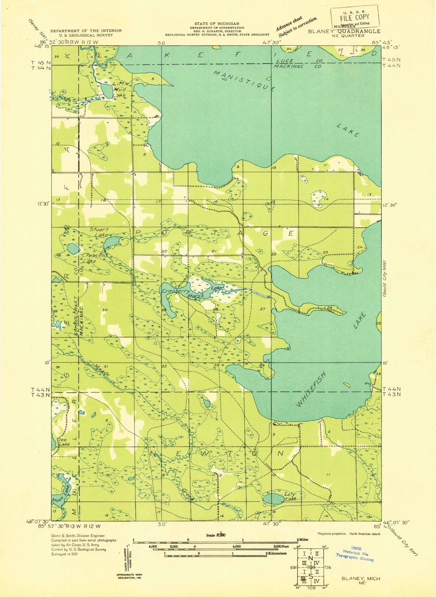 Classic USGS Curtis West Michigan 7.5'x7.5' Topo Map Image
