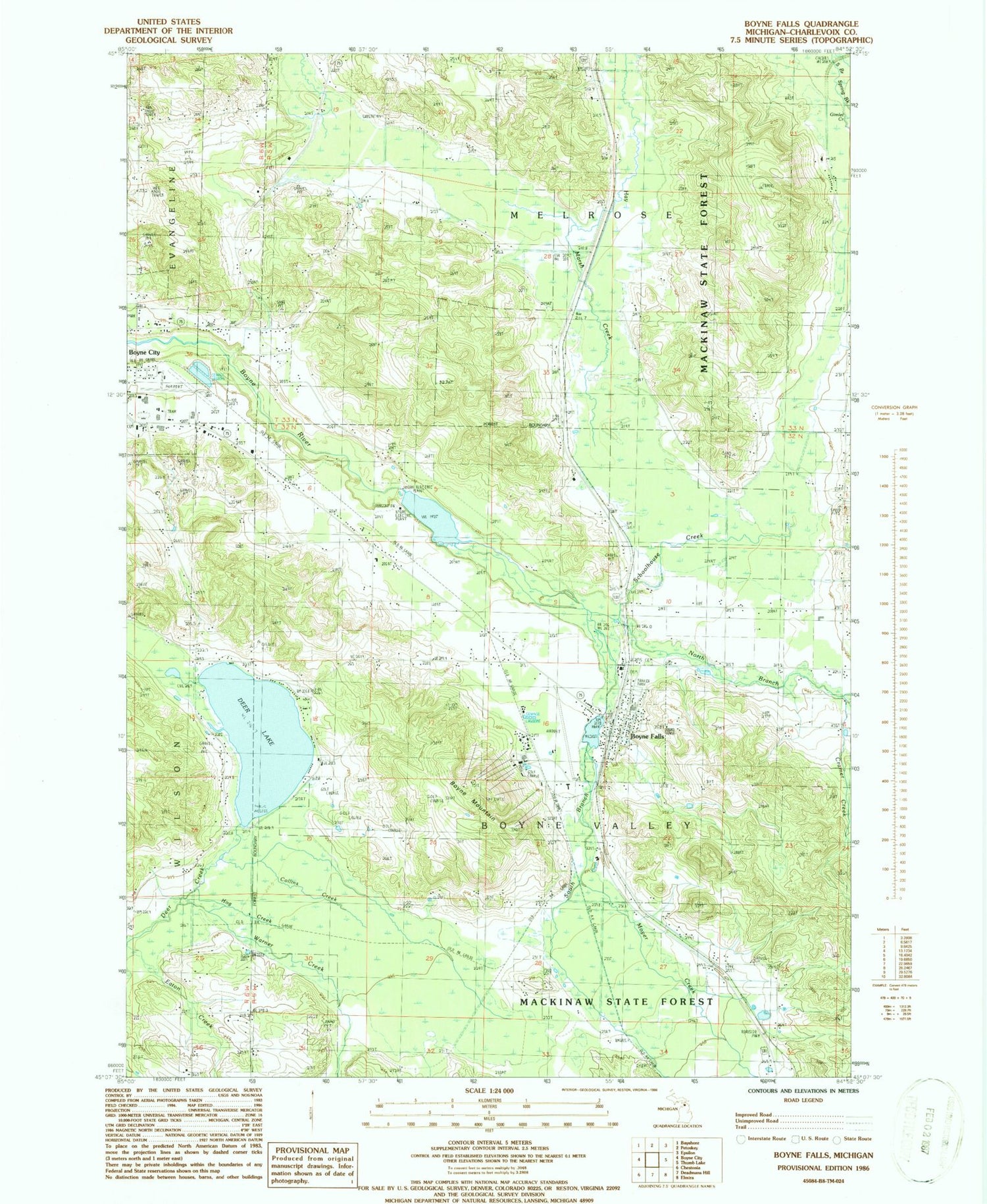 Classic USGS Boyne Falls Michigan 7.5'x7.5' Topo Map Image