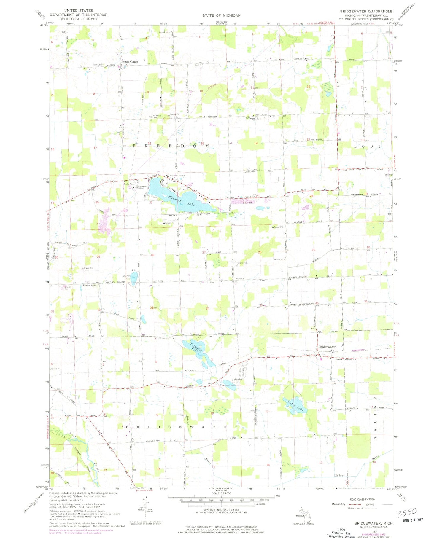 Classic USGS Bridgewater Michigan 7.5'x7.5' Topo Map Image