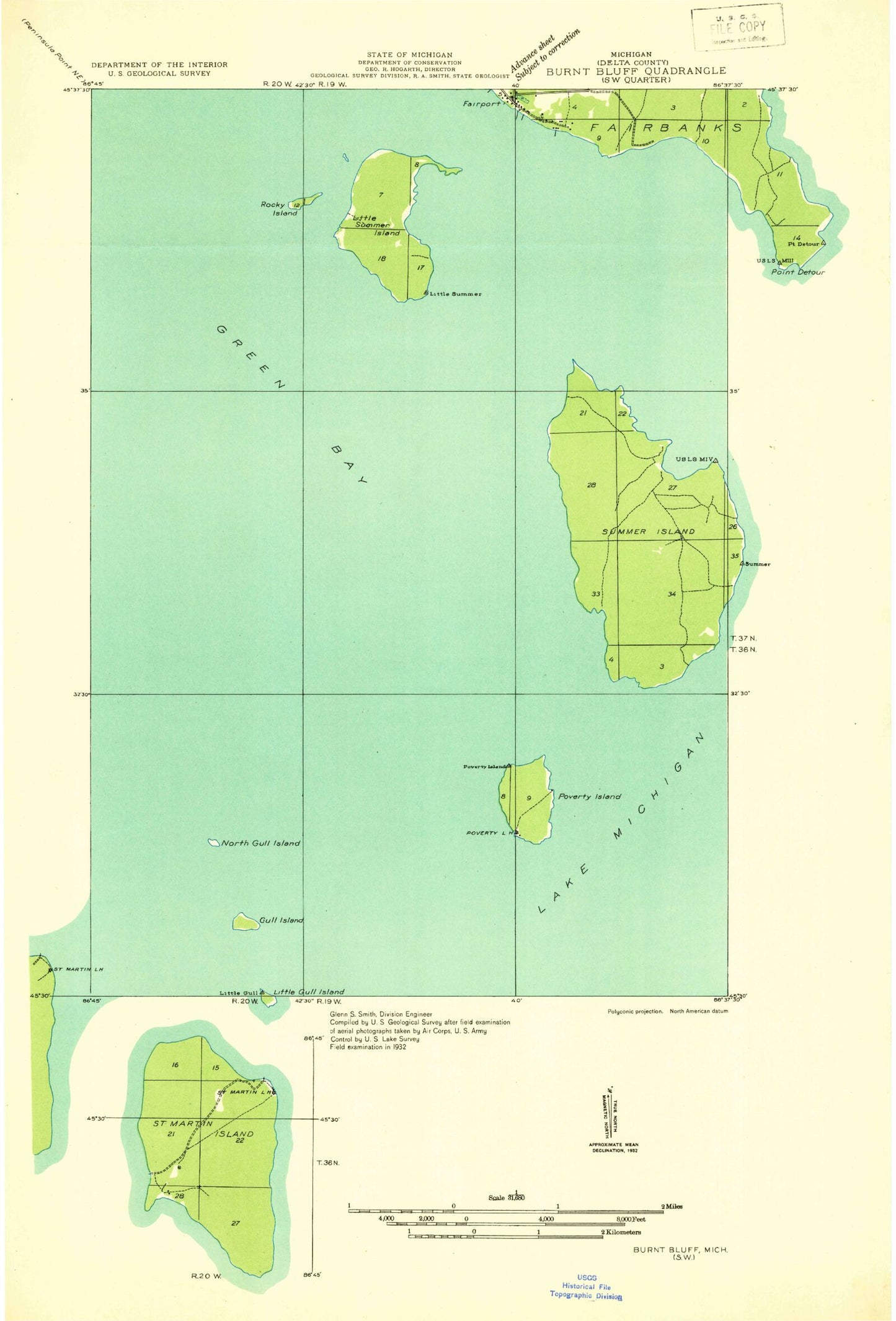 Classic USGS Fairport Michigan 7.5'x7.5' Topo Map Image