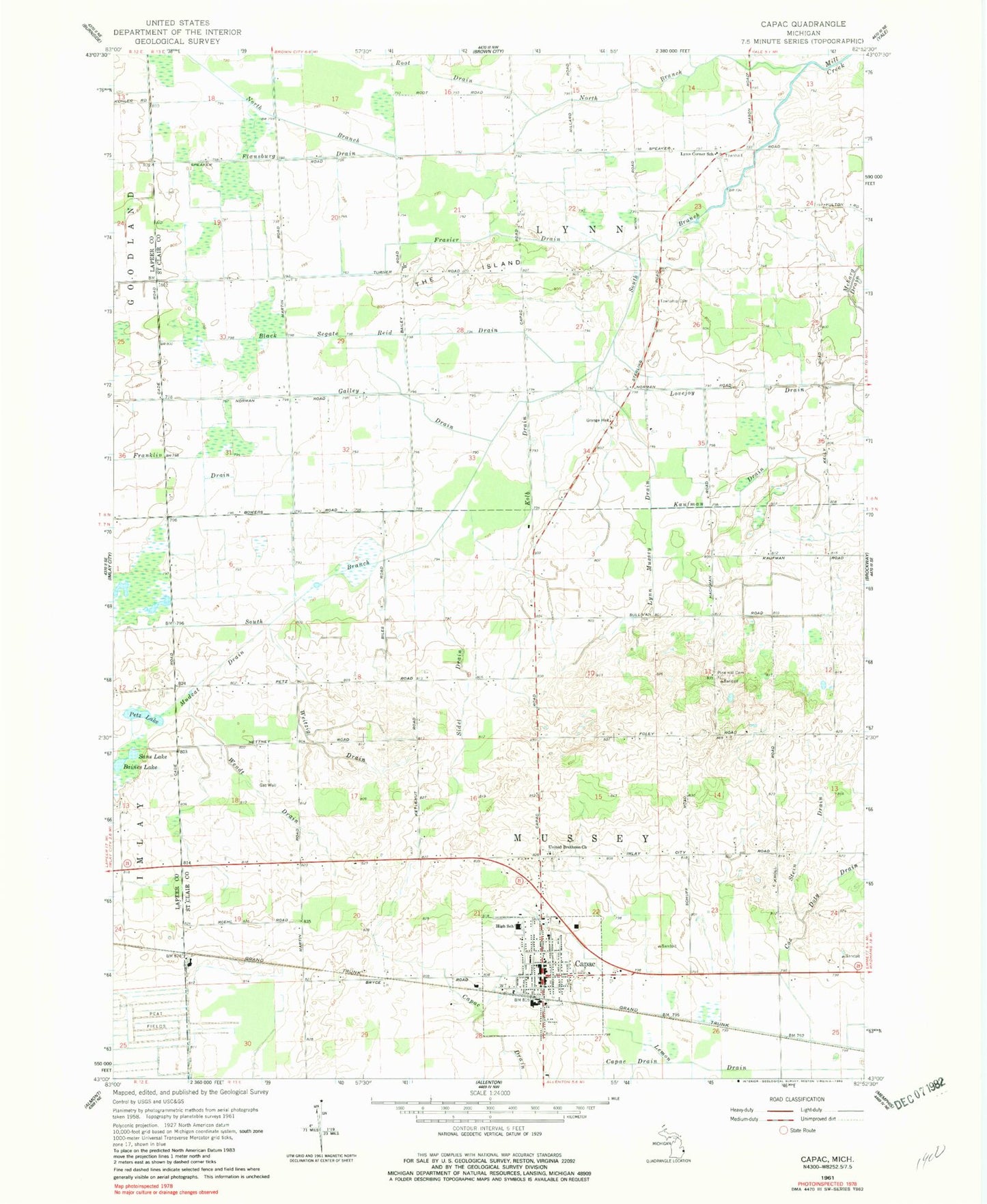 Classic USGS Capac Michigan 7.5'x7.5' Topo Map Image