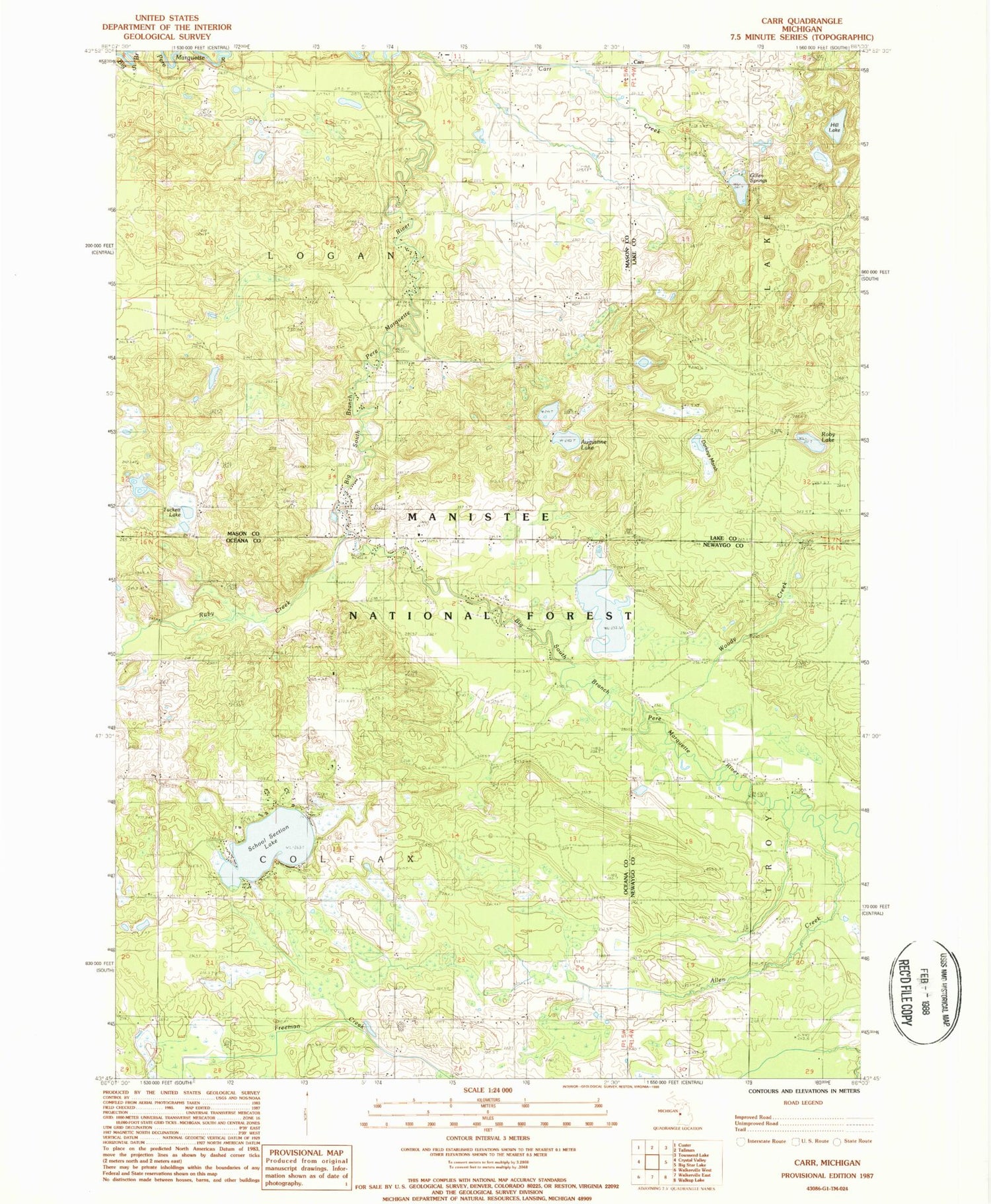 Classic USGS Carr Michigan 7.5'x7.5' Topo Map Image