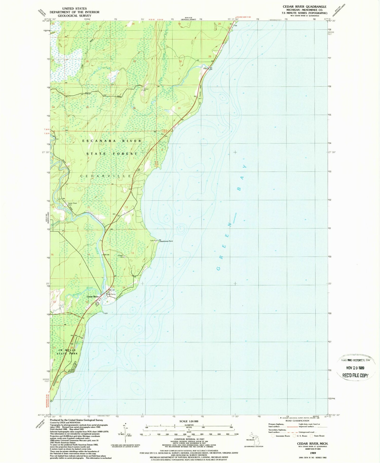 Classic USGS Cedar River Michigan 7.5'x7.5' Topo Map Image