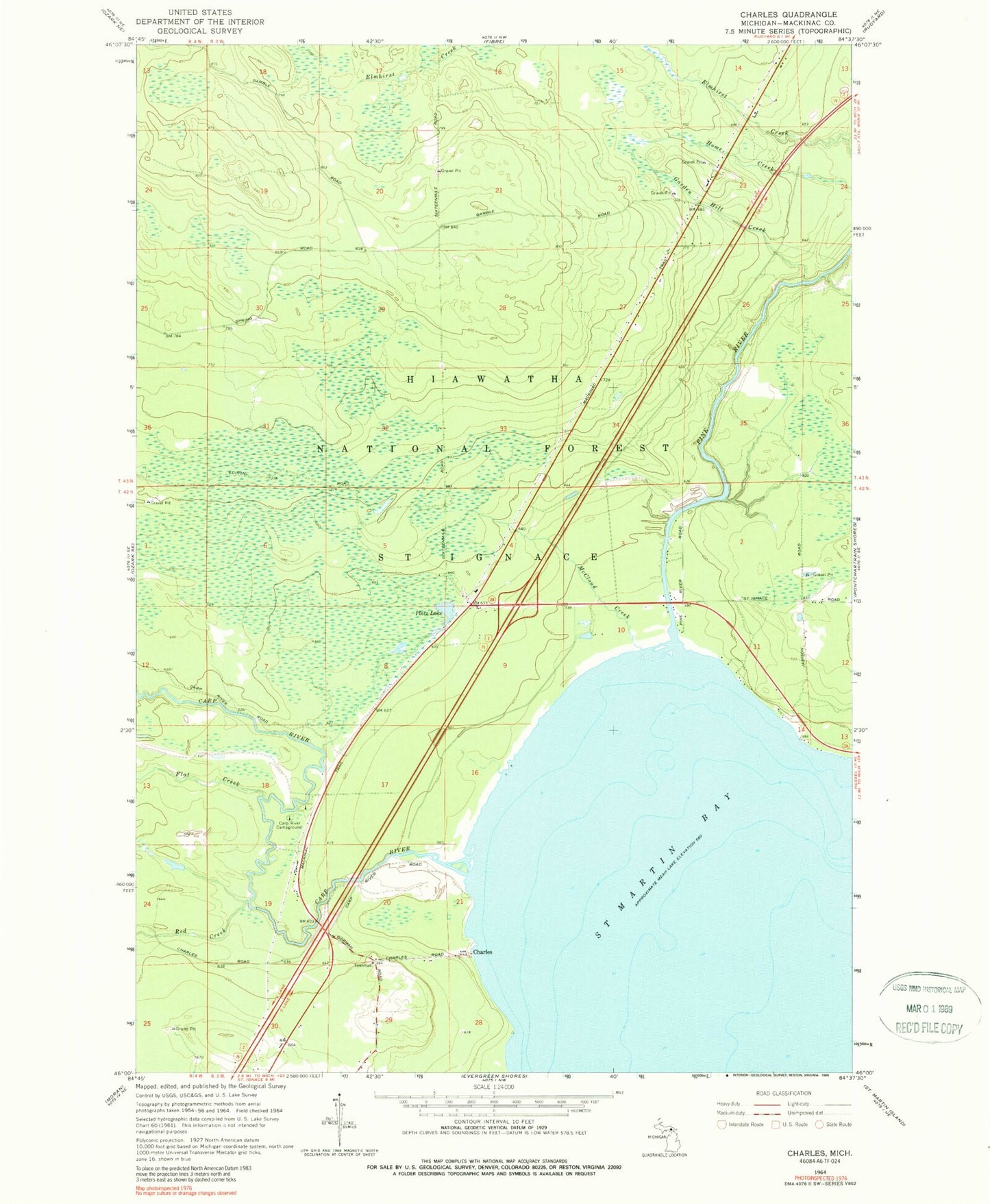 Classic USGS Charles Michigan 7.5'x7.5' Topo Map Image
