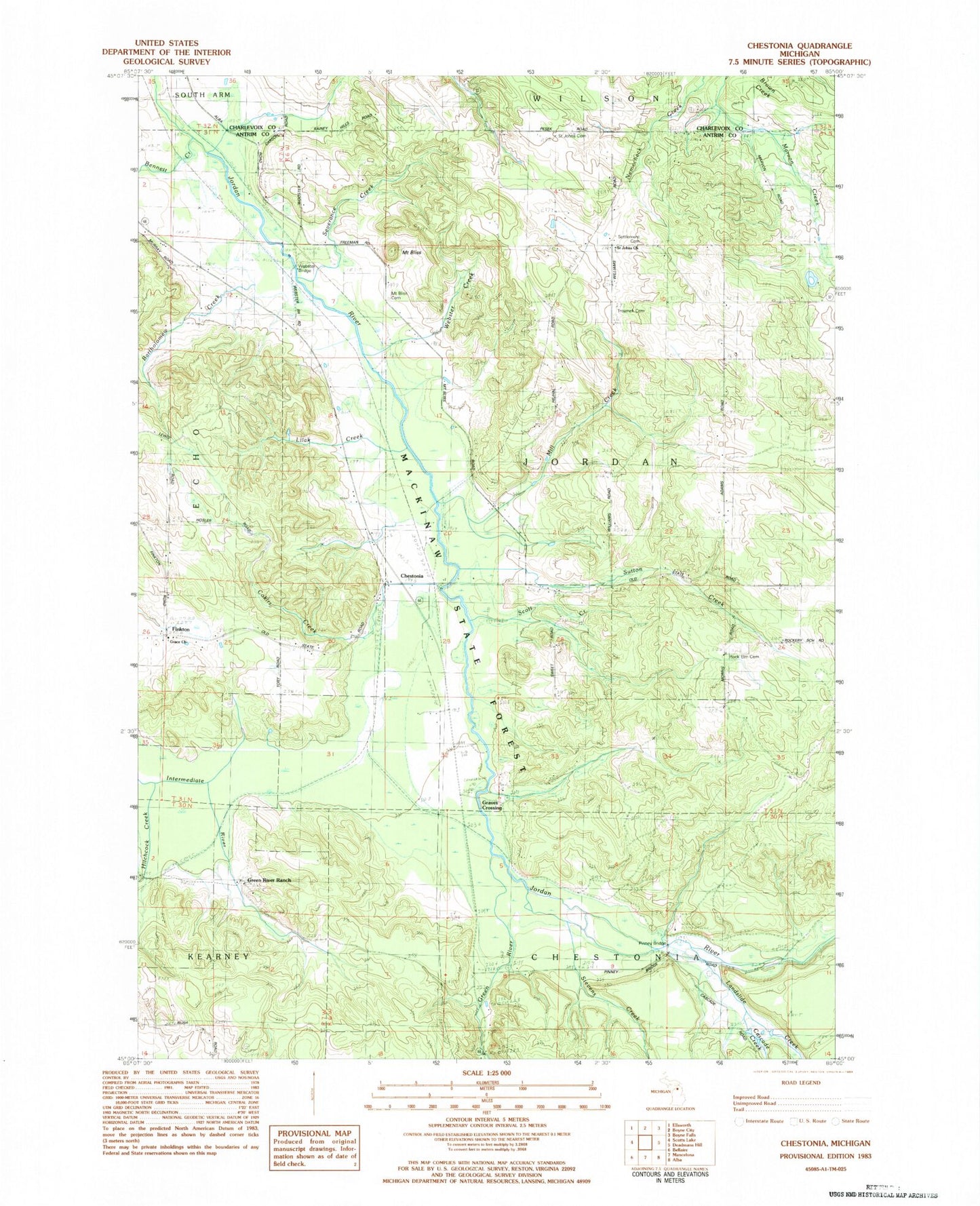 Classic USGS Chestonia Michigan 7.5'x7.5' Topo Map Image