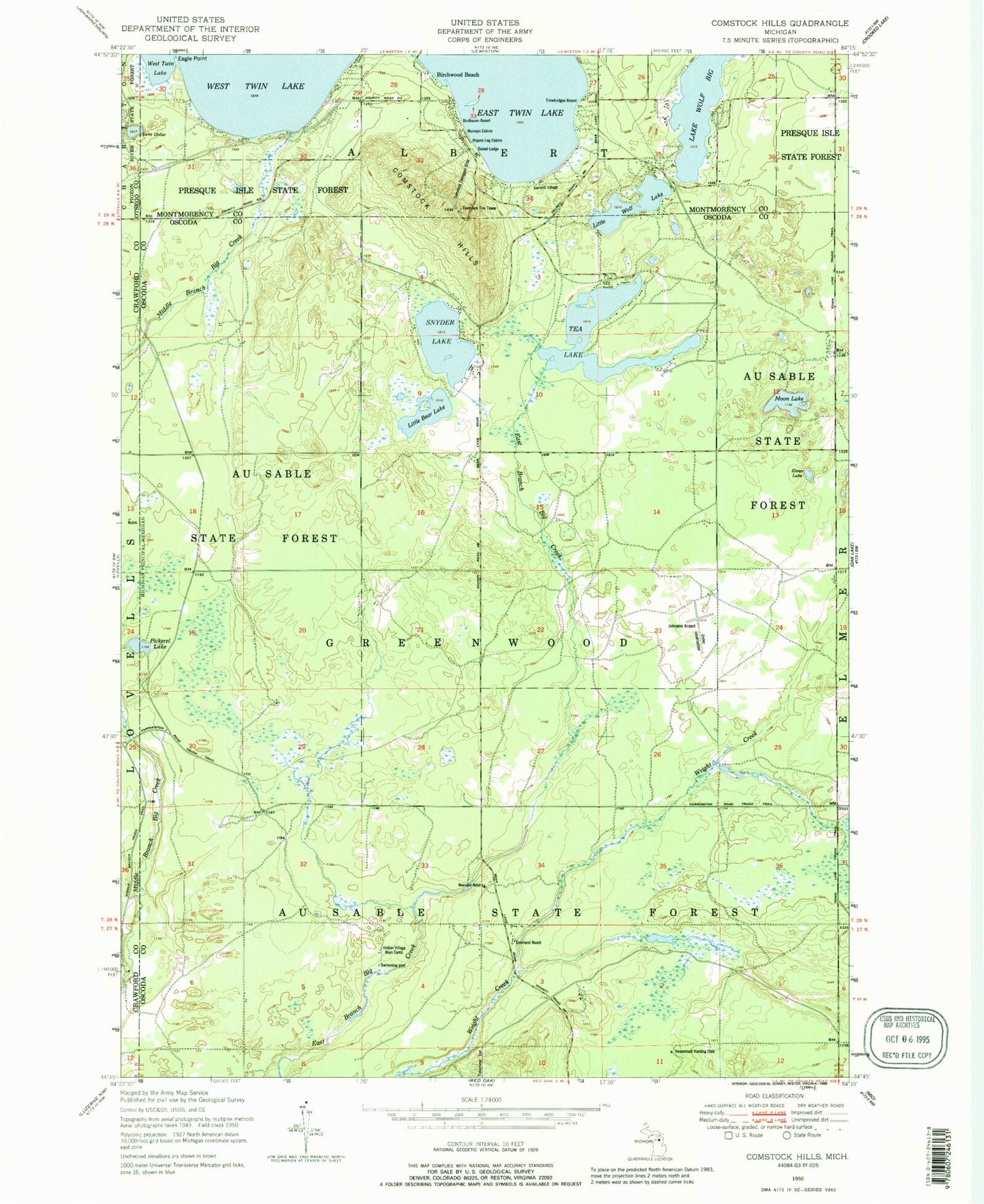 Classic USGS Comstock Hills Michigan 7.5'x7.5' Topo Map Image