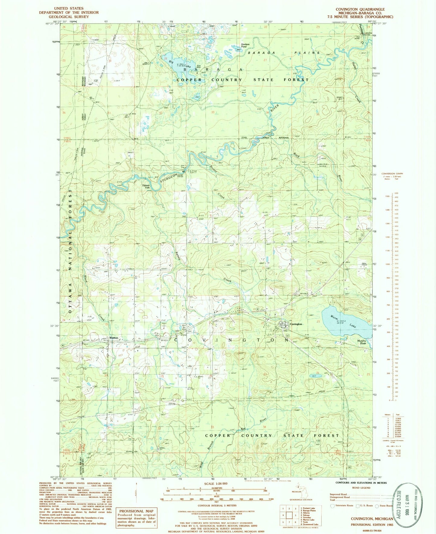 Classic USGS Covington Michigan 7.5'x7.5' Topo Map Image