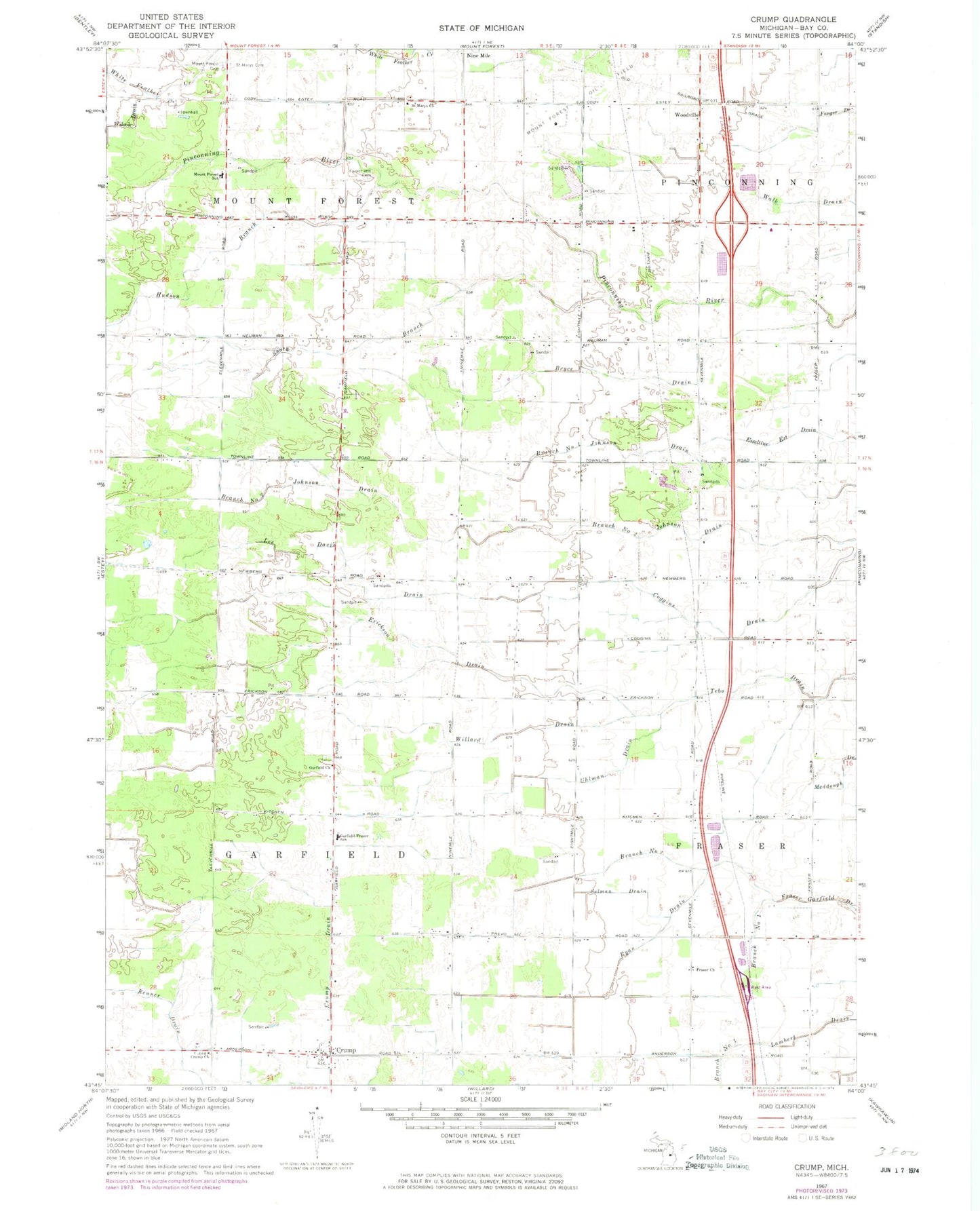 Classic USGS Crump Michigan 7.5'x7.5' Topo Map Image