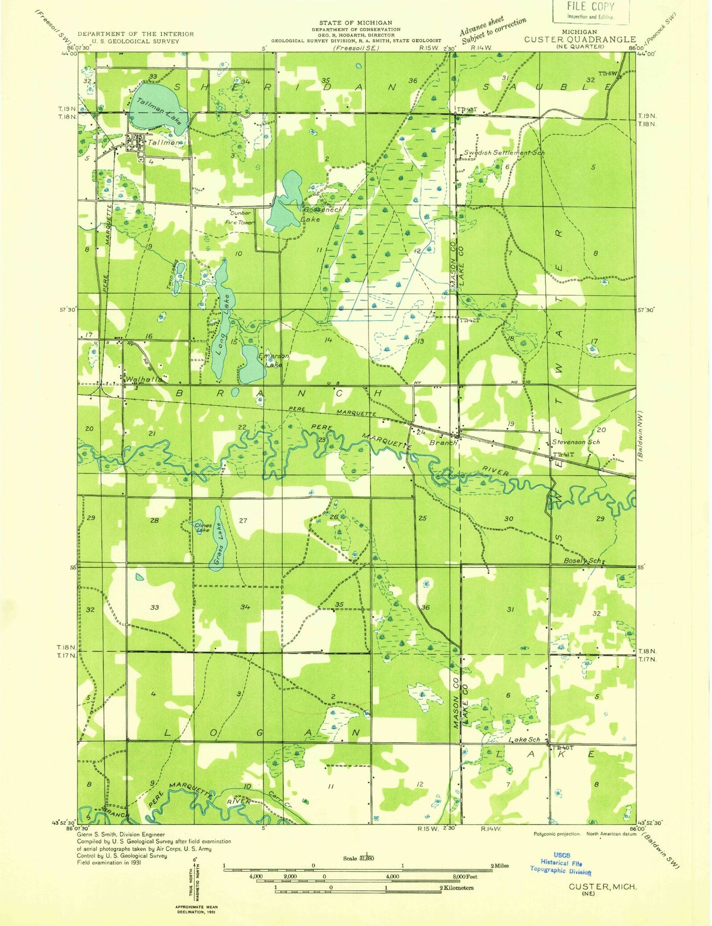 Classic USGS Tallman Michigan 7.5'x7.5' Topo Map Image