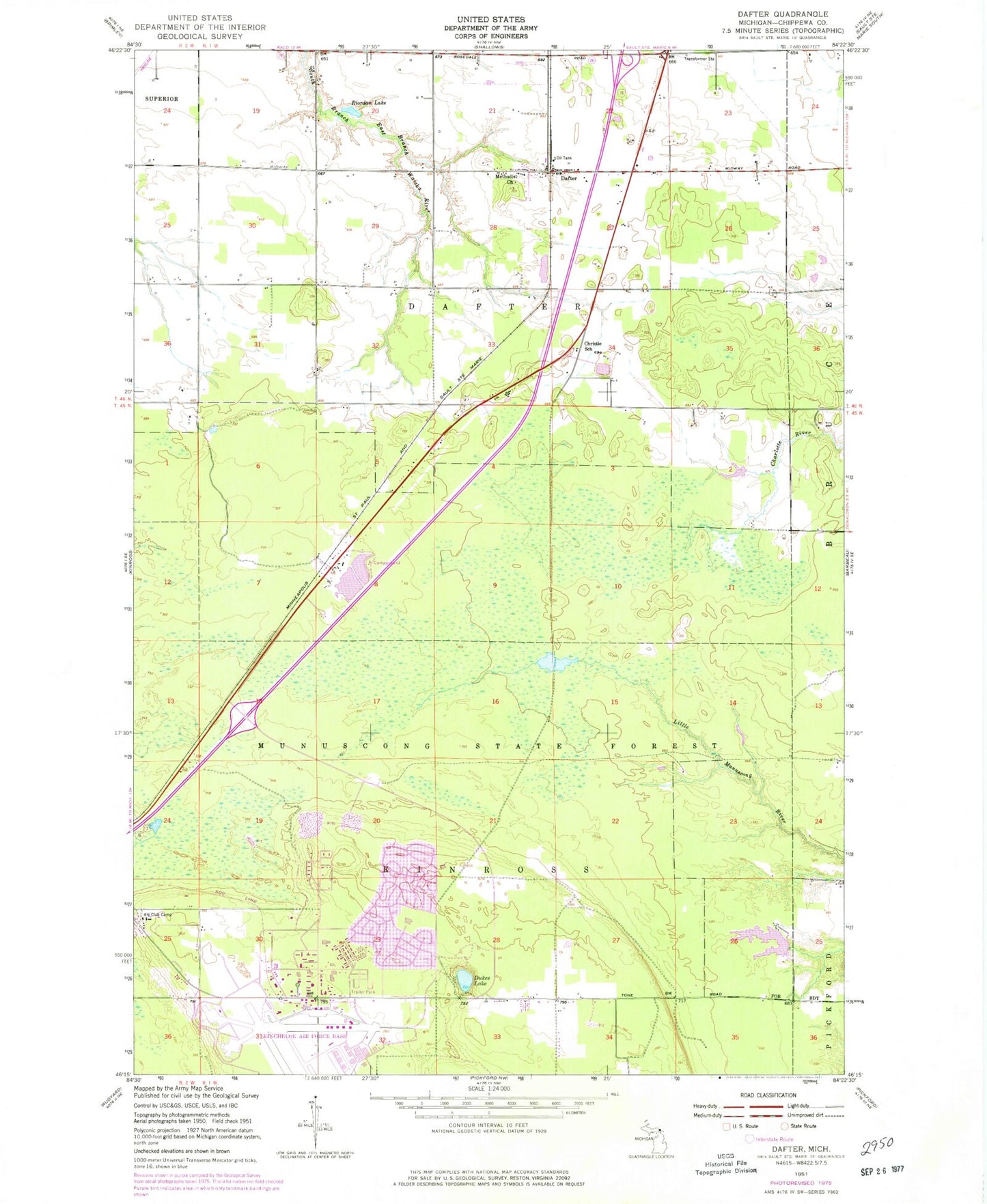 Classic USGS Dafter Michigan 7.5'x7.5' Topo Map Image