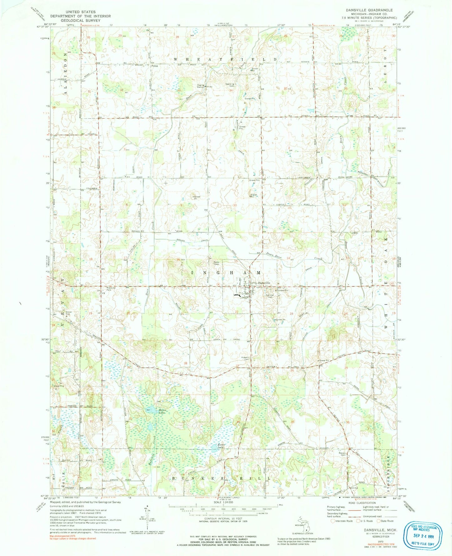 Classic USGS Dansville Michigan 7.5'x7.5' Topo Map Image