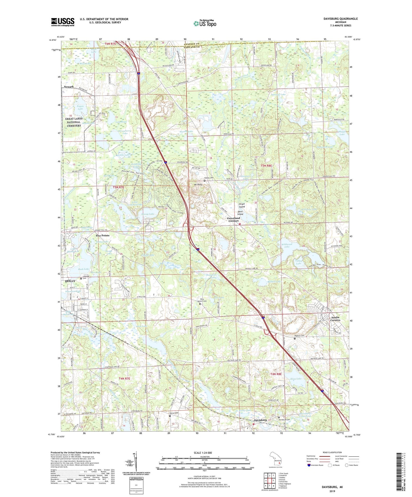 Davisburg Michigan US Topo Map Image
