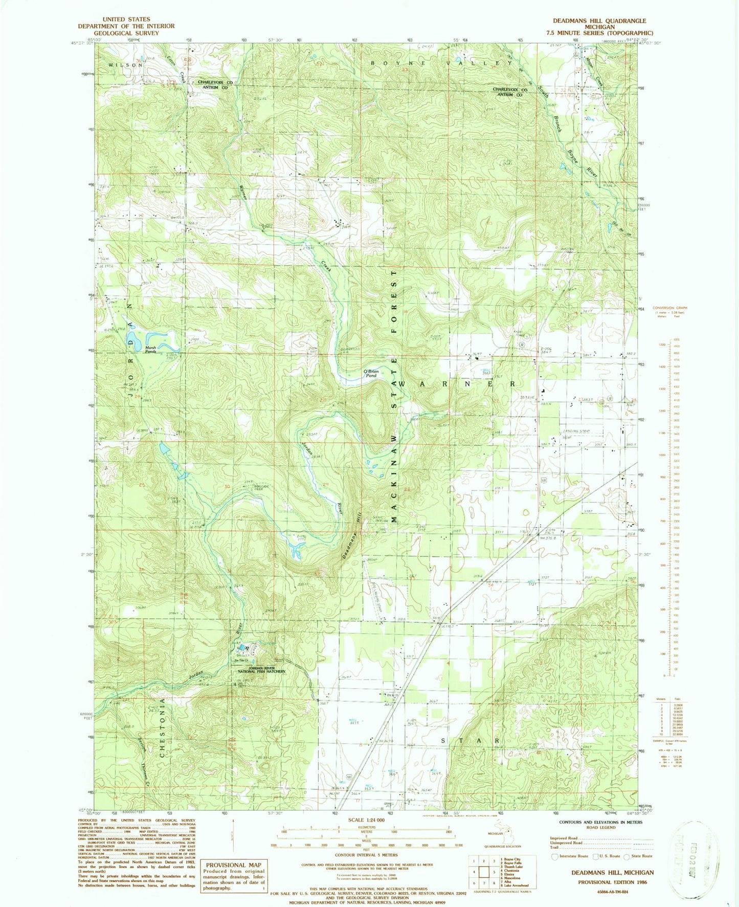 Classic USGS Deadmans Hill Michigan 7.5'x7.5' Topo Map Image