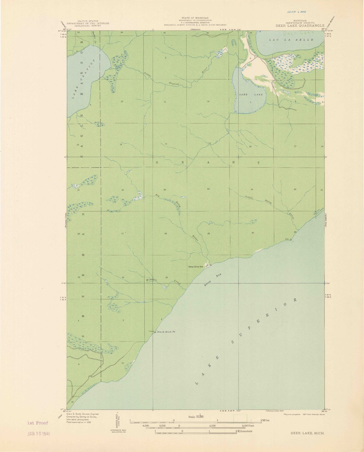 Classic USGS Deer Lake Michigan 7.5'x7.5' Topo Map Image