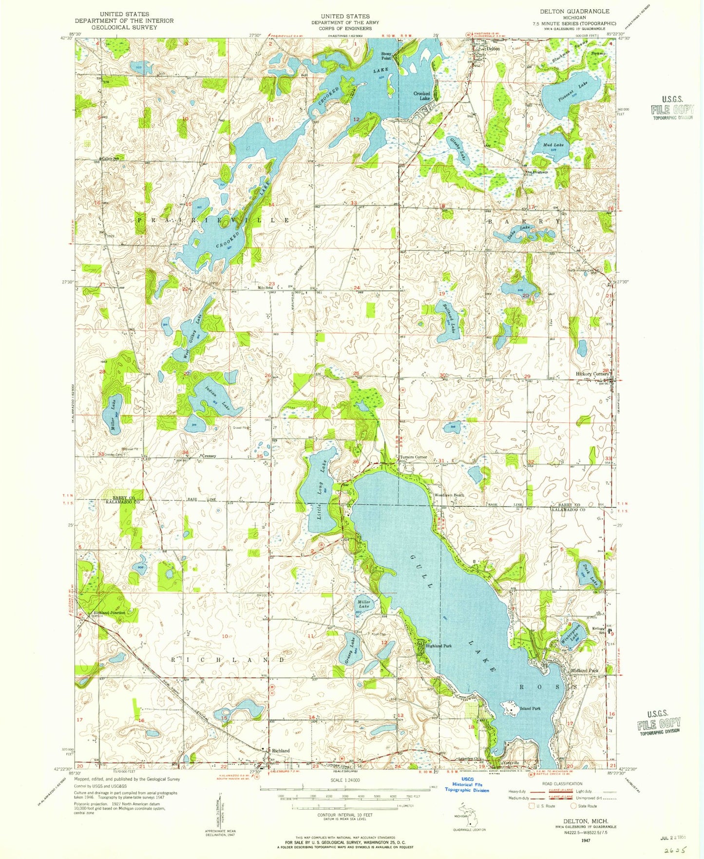 Classic USGS Delton Michigan 7.5'x7.5' Topo Map Image