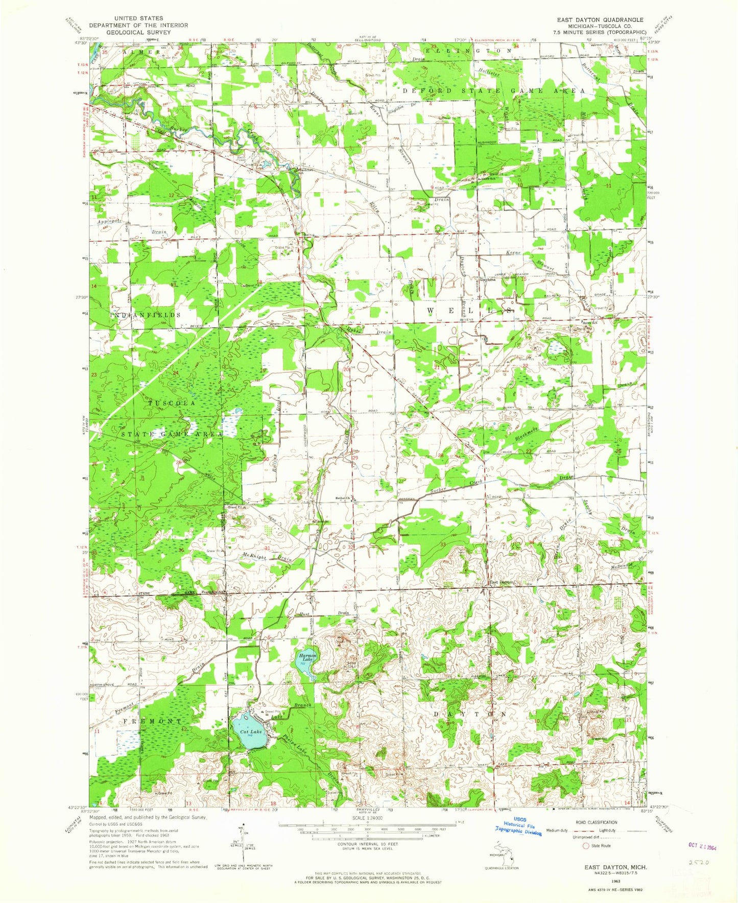 Classic USGS East Dayton Michigan 7.5'x7.5' Topo Map Image