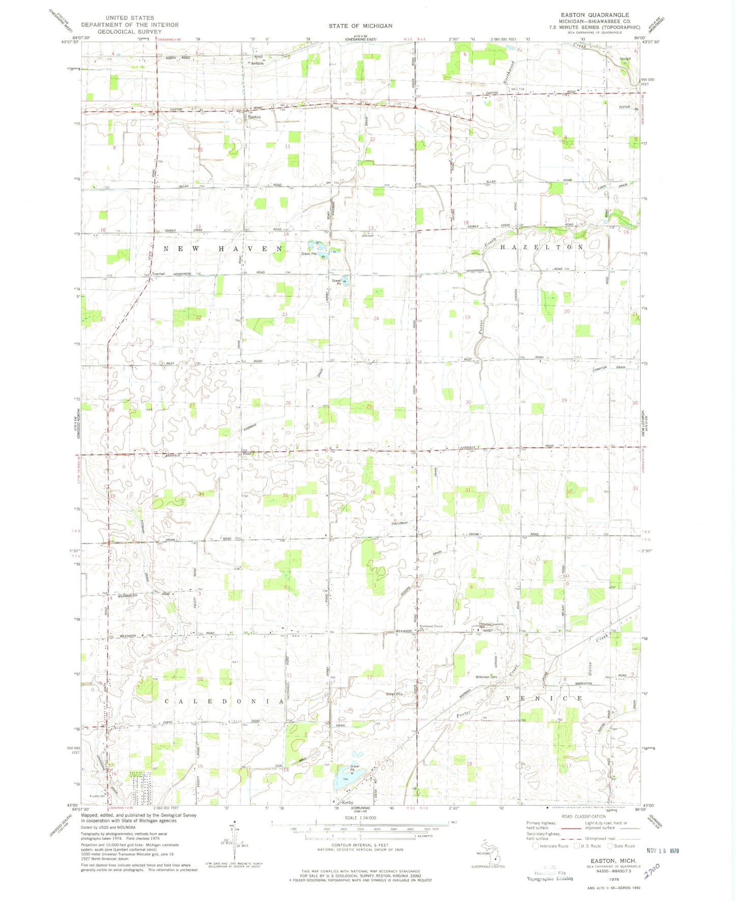 Classic USGS Easton Michigan 7.5'x7.5' Topo Map Image