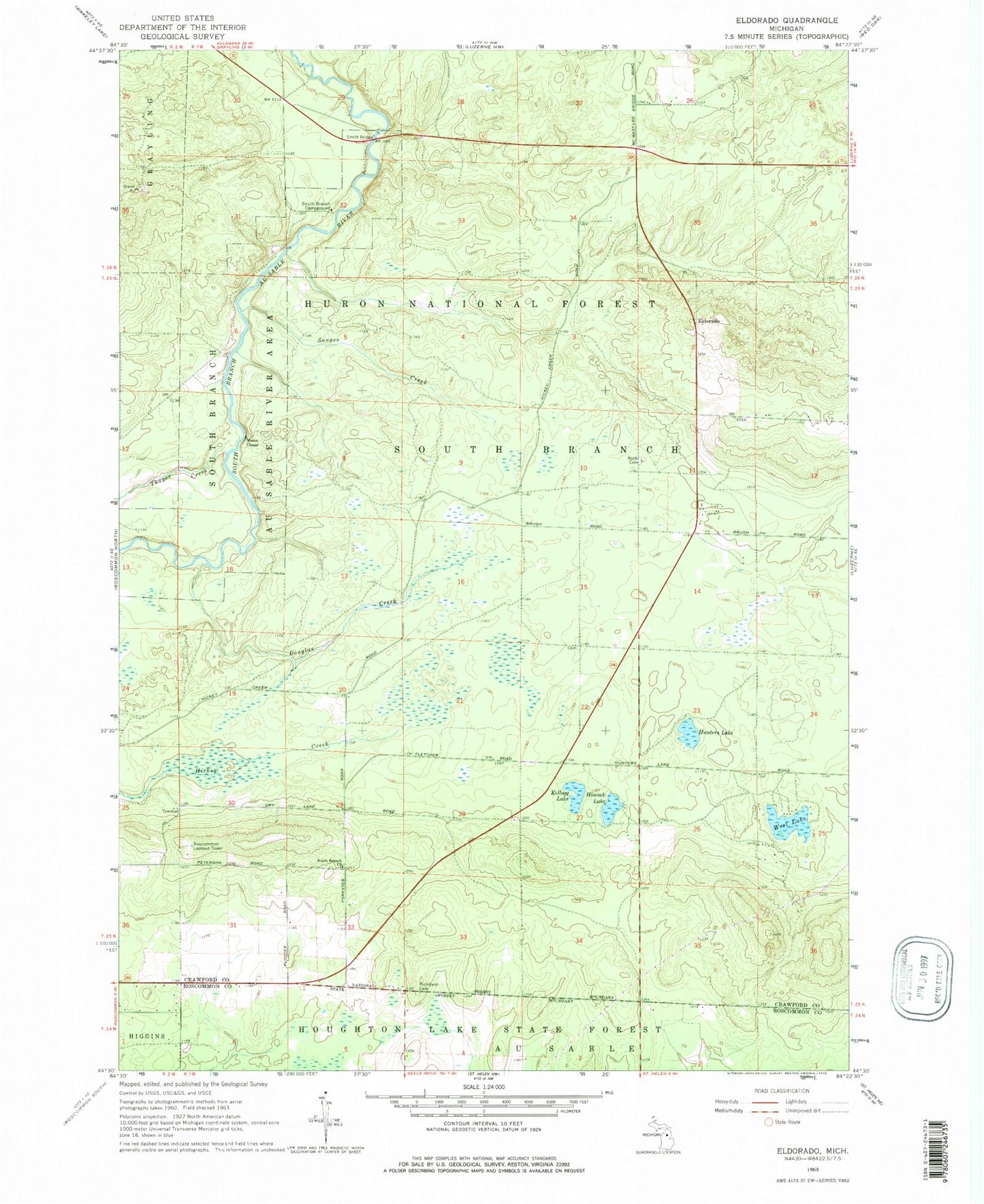 Classic USGS Eldorado Michigan 7.5'x7.5' Topo Map Image