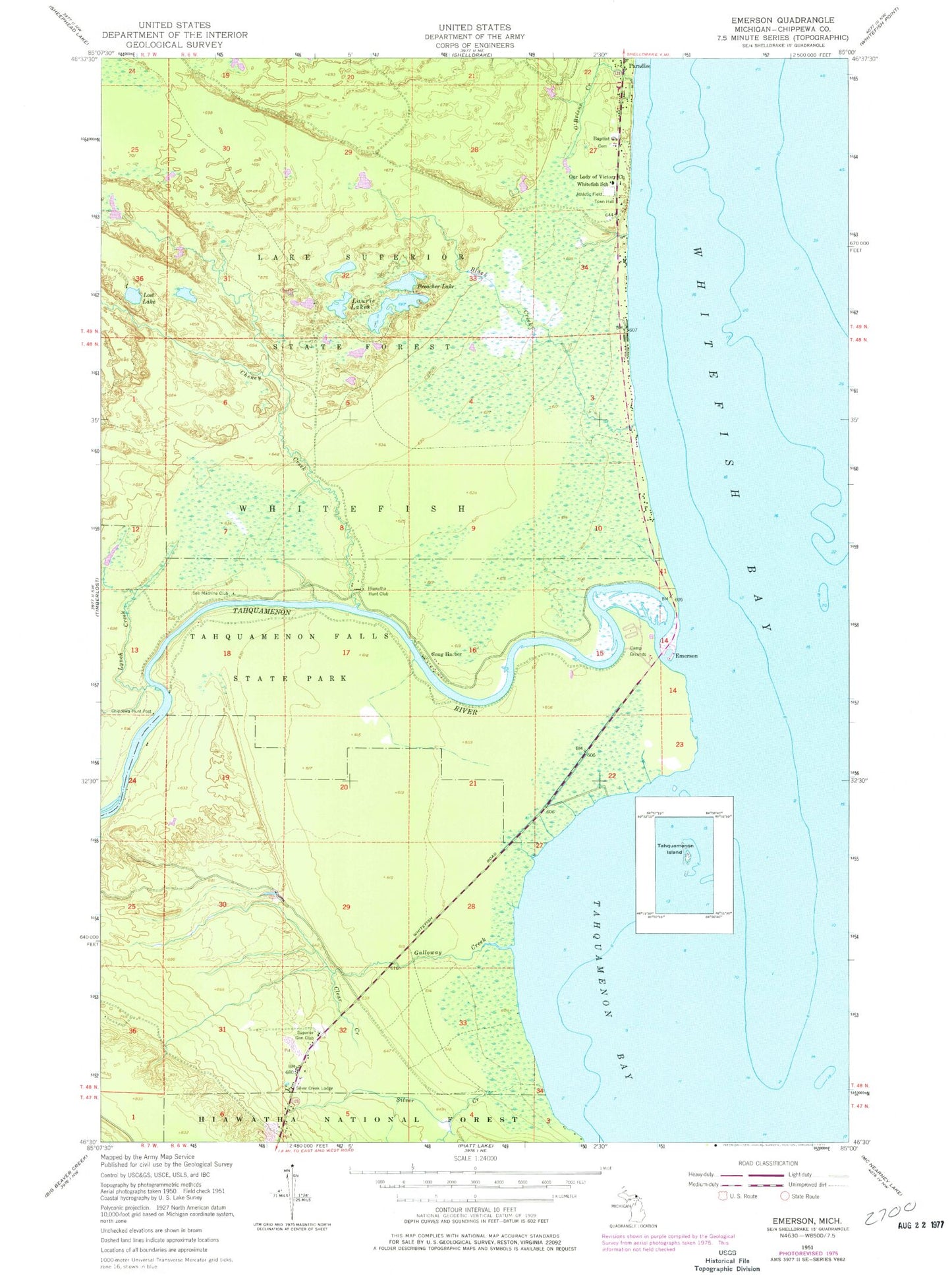 Classic USGS Emerson Michigan 7.5'x7.5' Topo Map Image