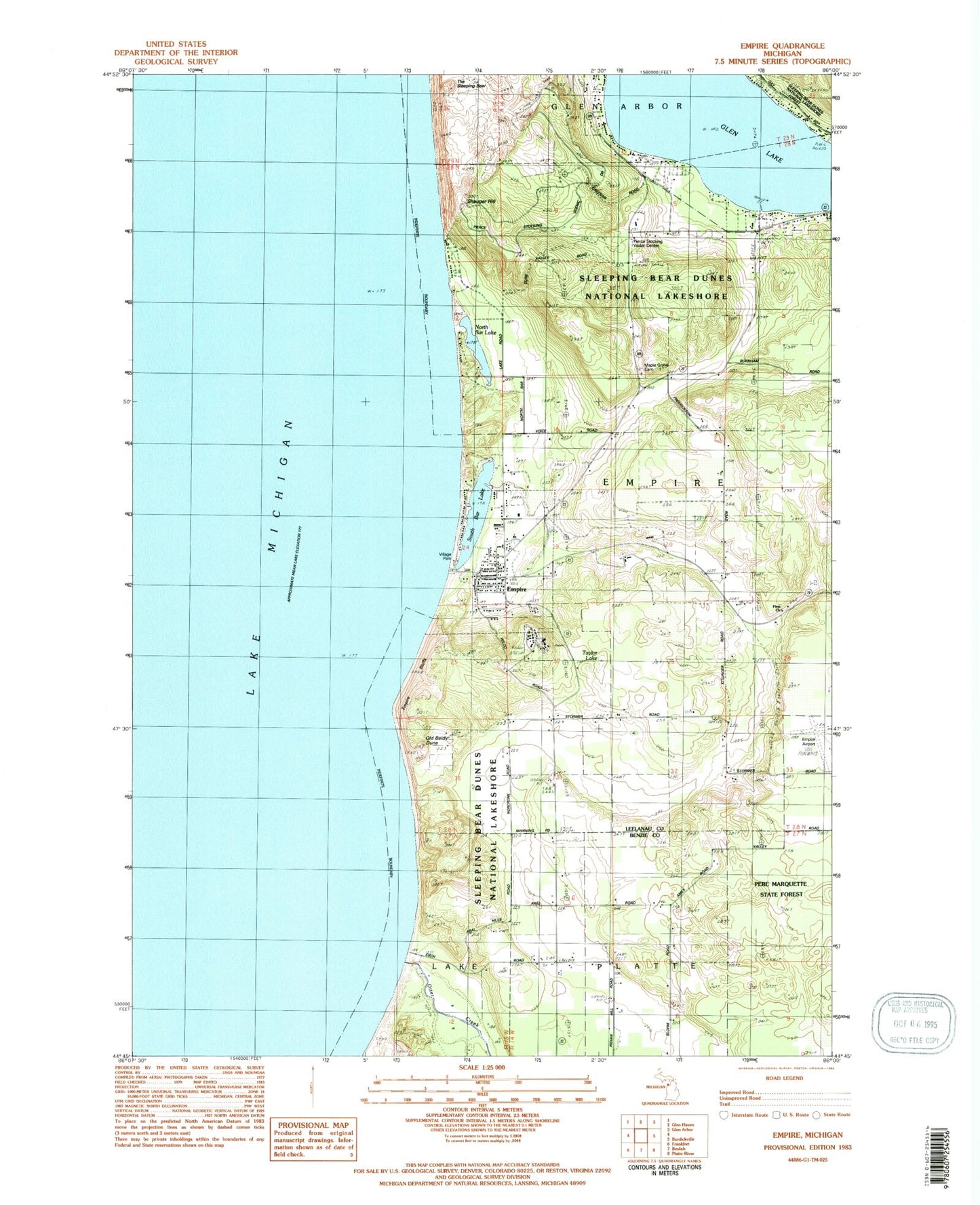 Classic USGS Empire Michigan 7.5'x7.5' Topo Map Image