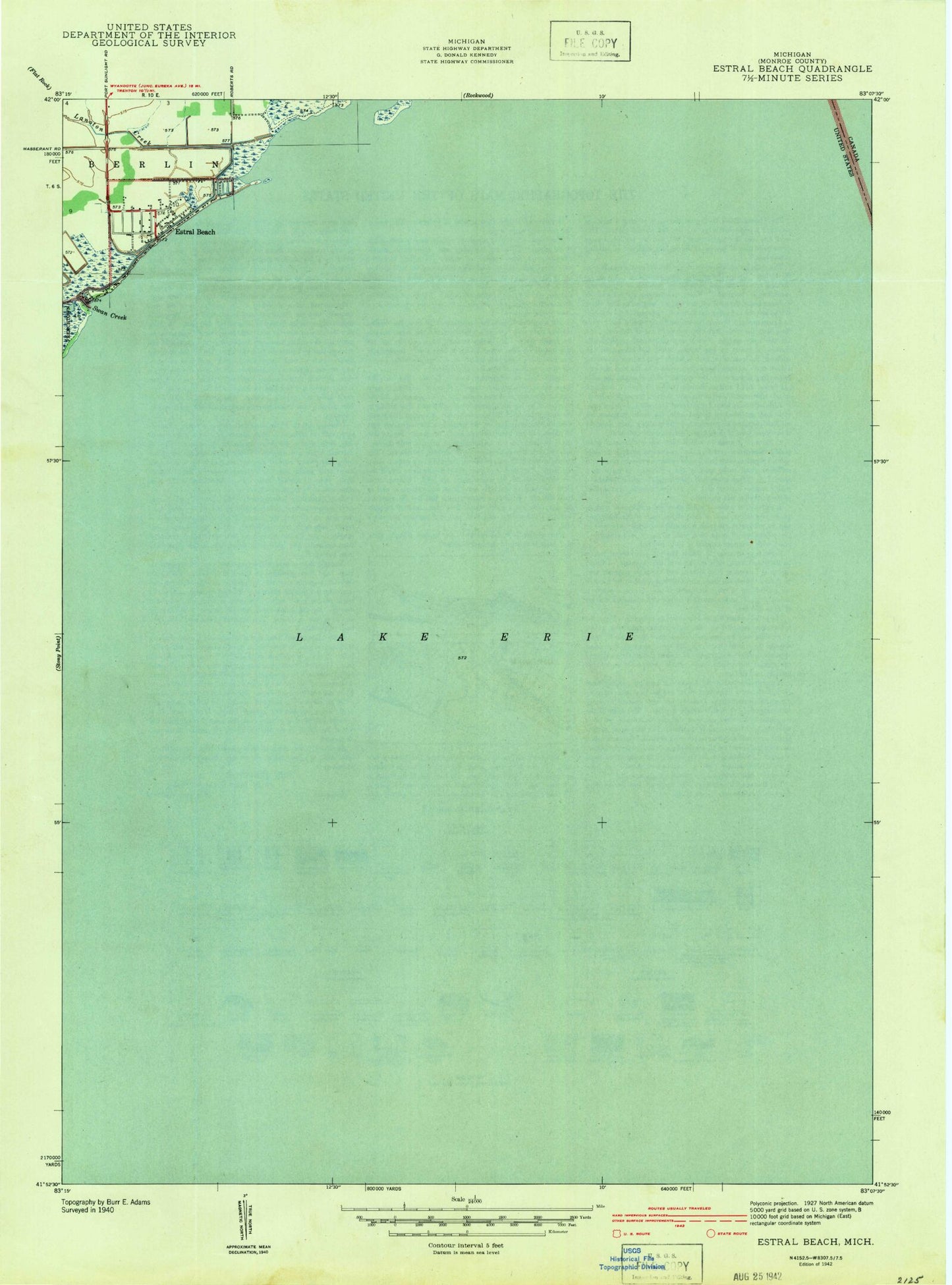Classic USGS Estral Beach Michigan 7.5'x7.5' Topo Map Image