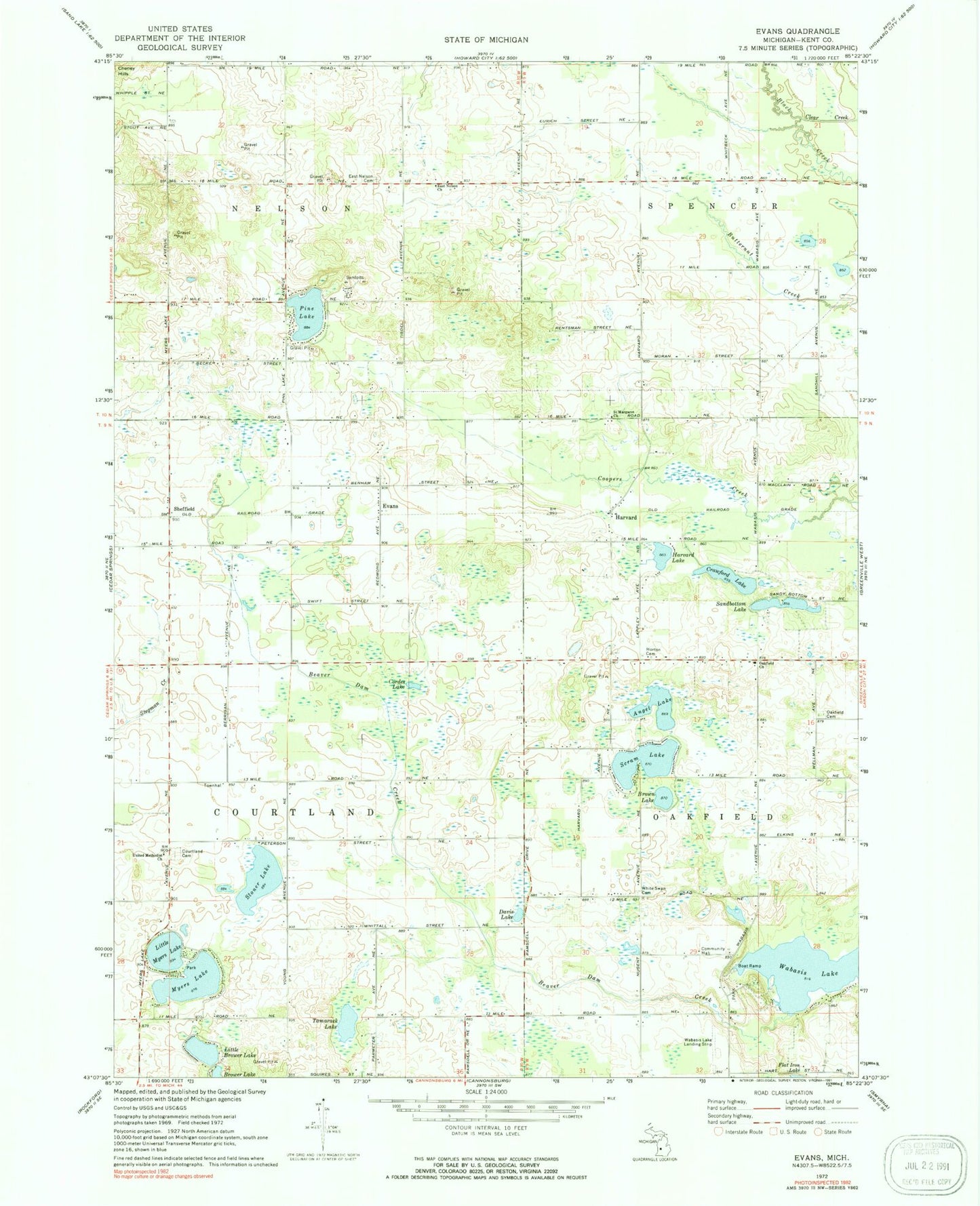 Classic USGS Evans Michigan 7.5'x7.5' Topo Map Image