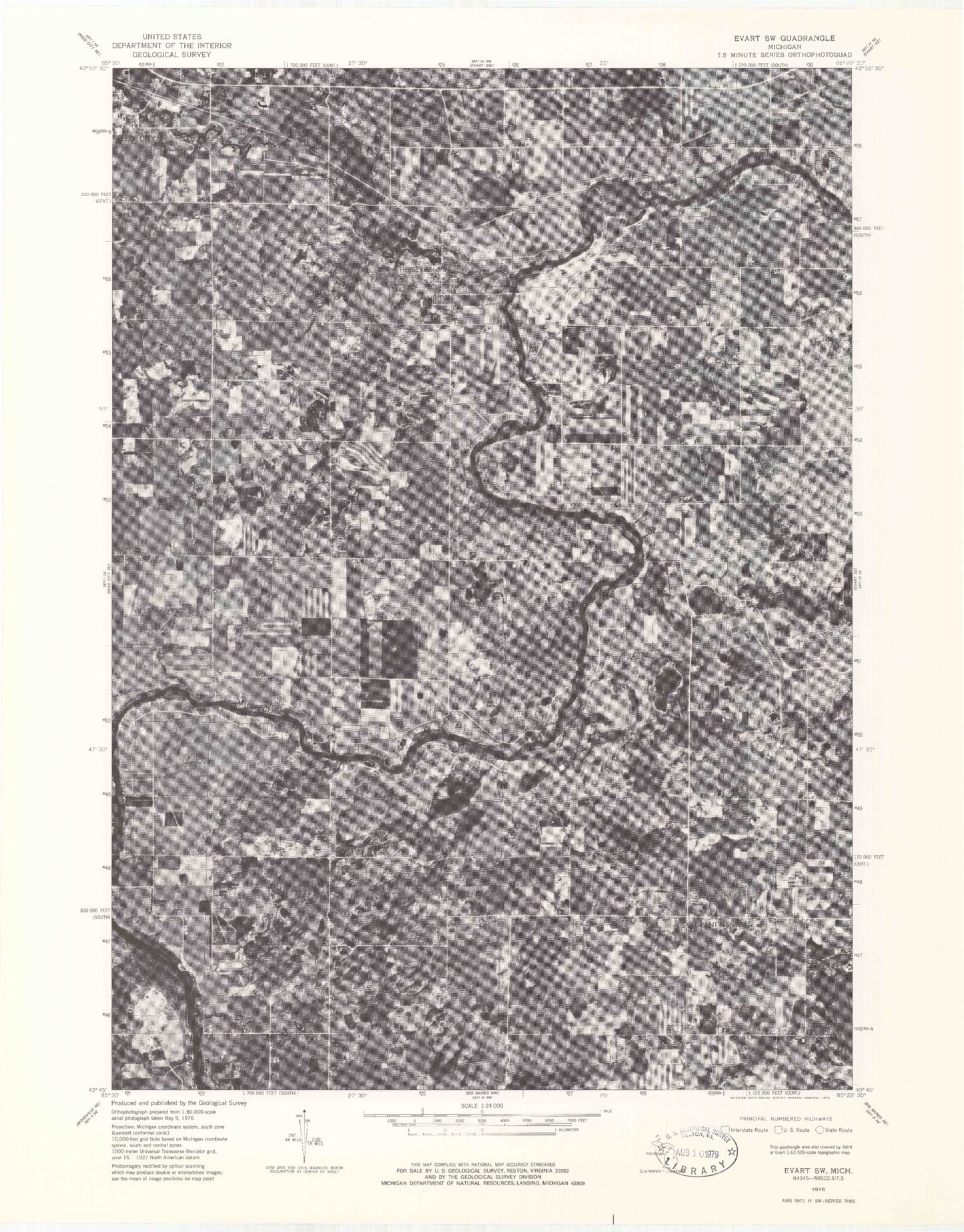 Classic USGS Hersey Michigan 7.5'x7.5' Topo Map Image
