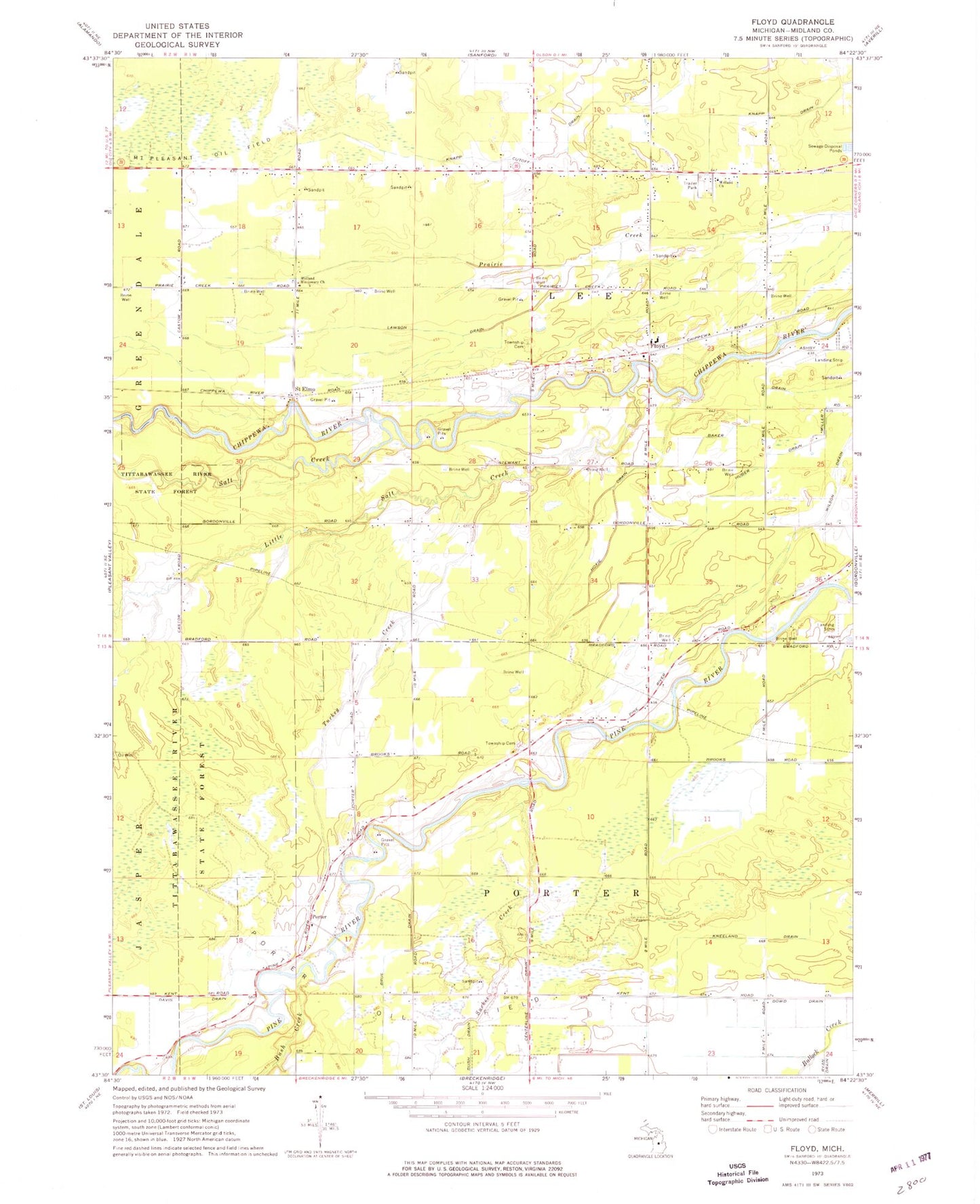 Classic USGS Floyd Michigan 7.5'x7.5' Topo Map Image